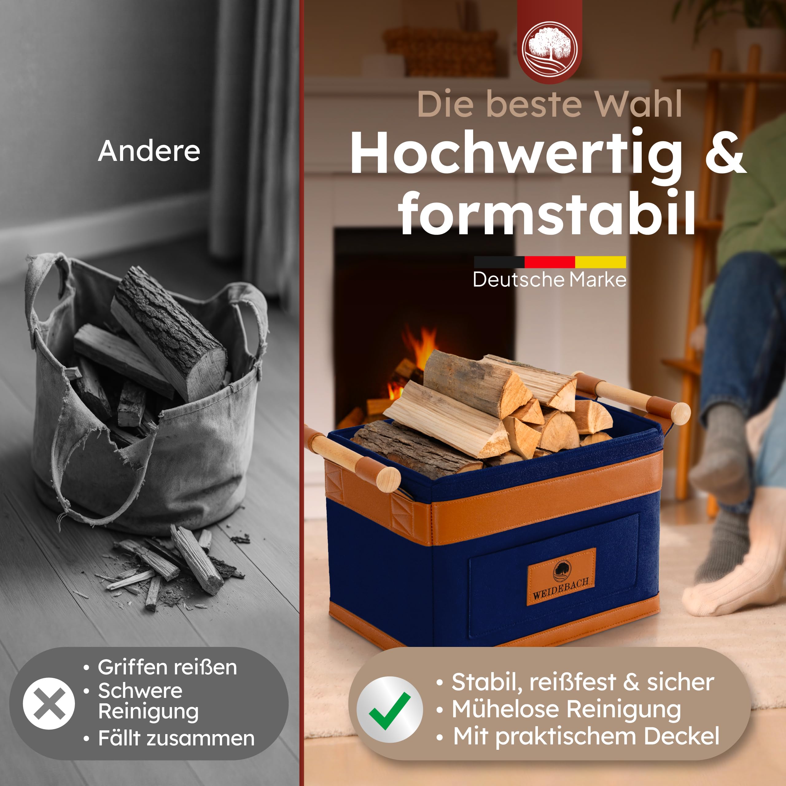 WEIDEBACH® Kosz na Drewno Kominkowe, 35 L (Rozszerzalny do 50 L)
