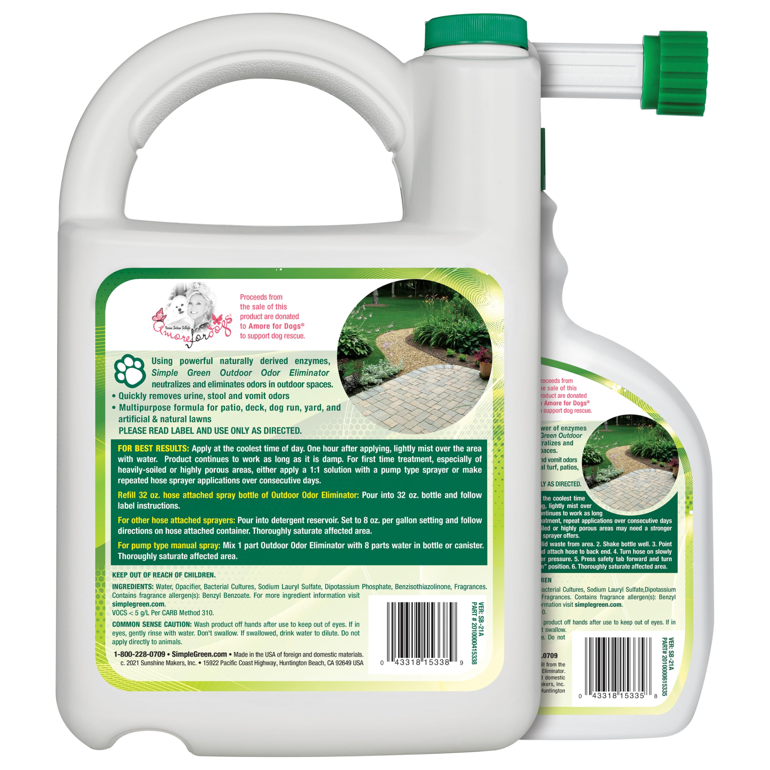 Simple Green – Éliminateur d'odeurs d'extérieur pour animaux domestiques, chiens, idéal pour gazon artificiel et terrasse (pulvérisateur de 910 ml et recharge de 4,5 L)