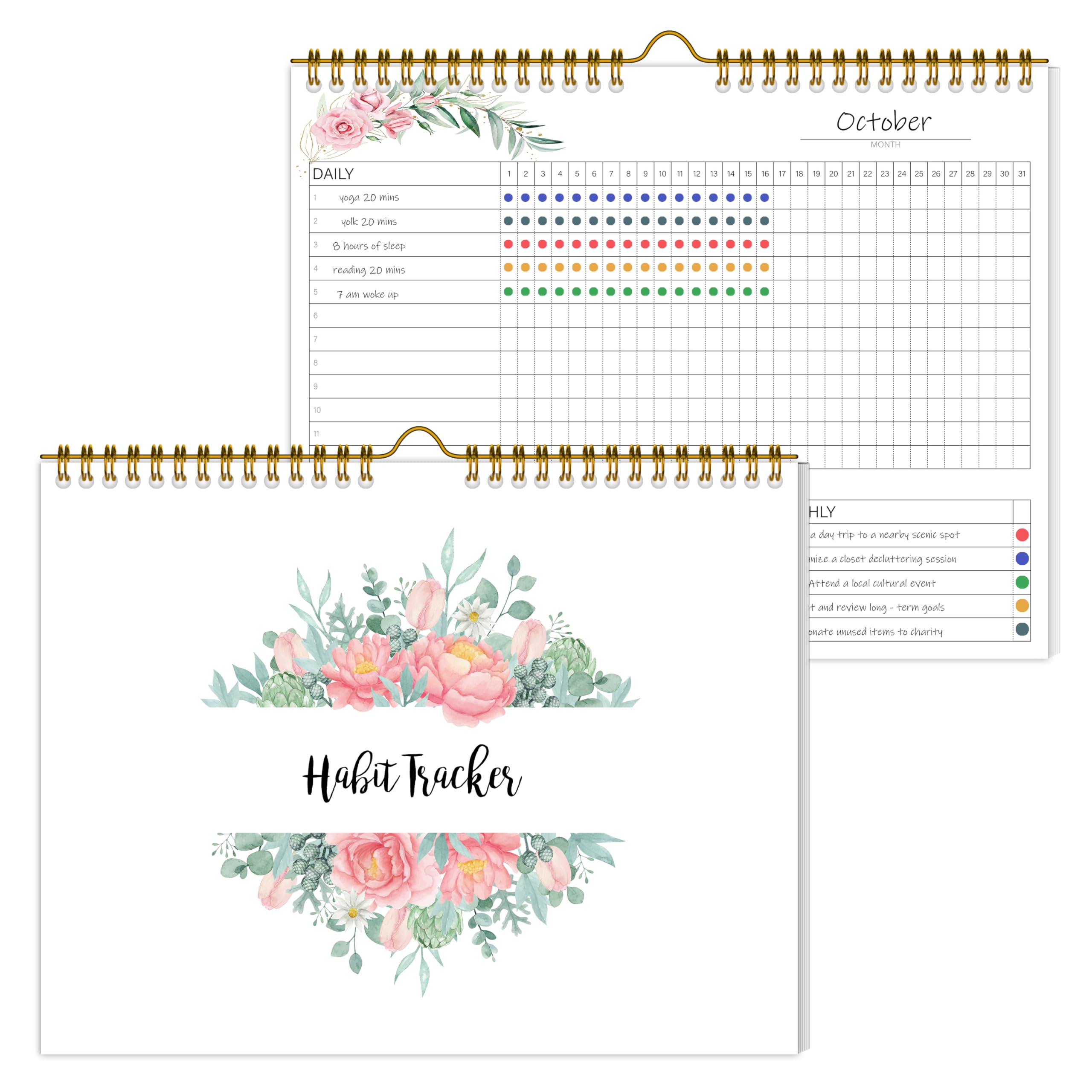 Habit Tracker Calendar,12 Monthly Habit Tracker Journal with Spiral Binding,Undated Weekly Monthly Planner to Boost Productivity&Self Improvement,8"