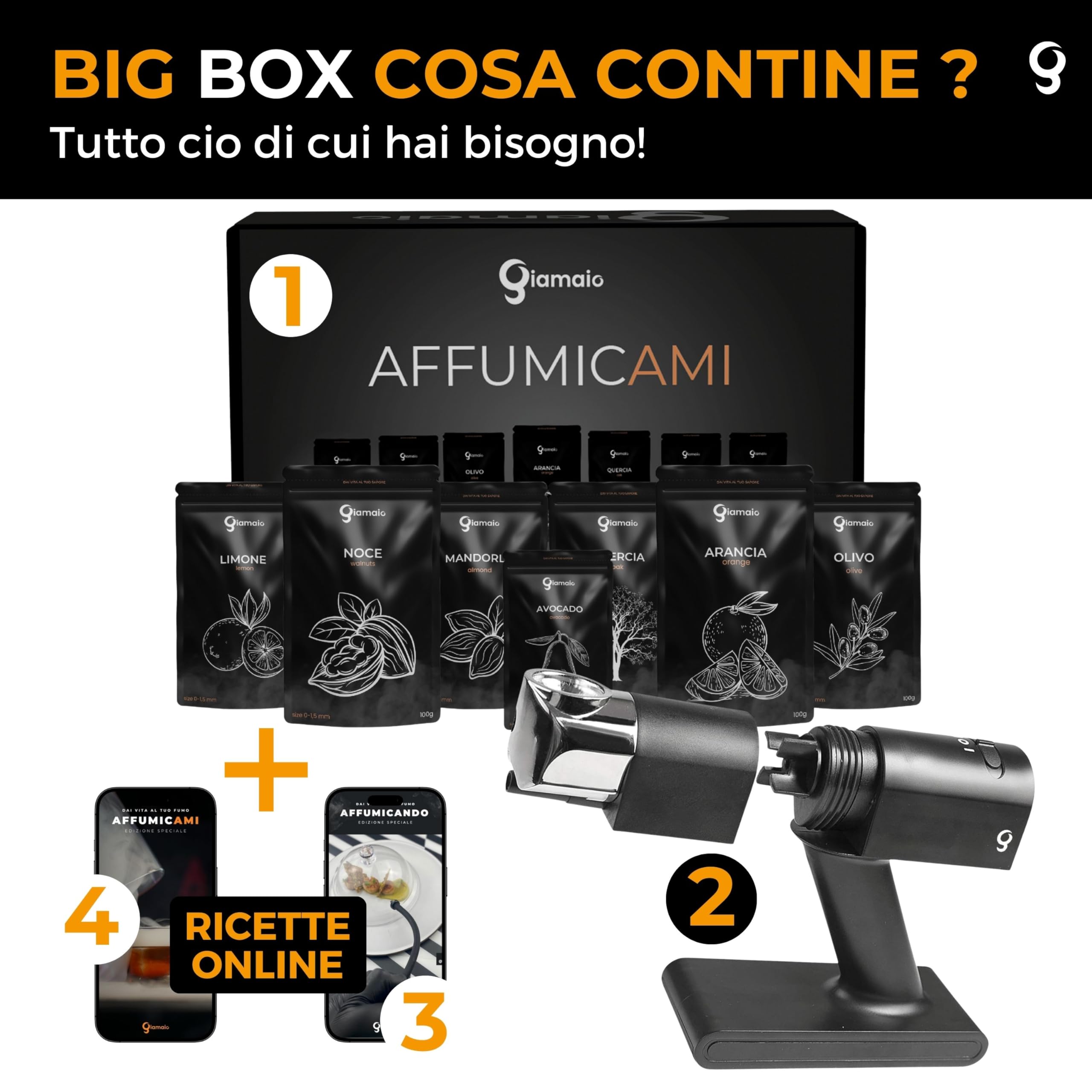 Smoking Box – Ahumador de cocina profesional + 6 x 100 g de chips ahumados y 40 g de virutas para ahumar con sabor a aguacate – ahumador en frío (caja moking – Fumus y ahumado)