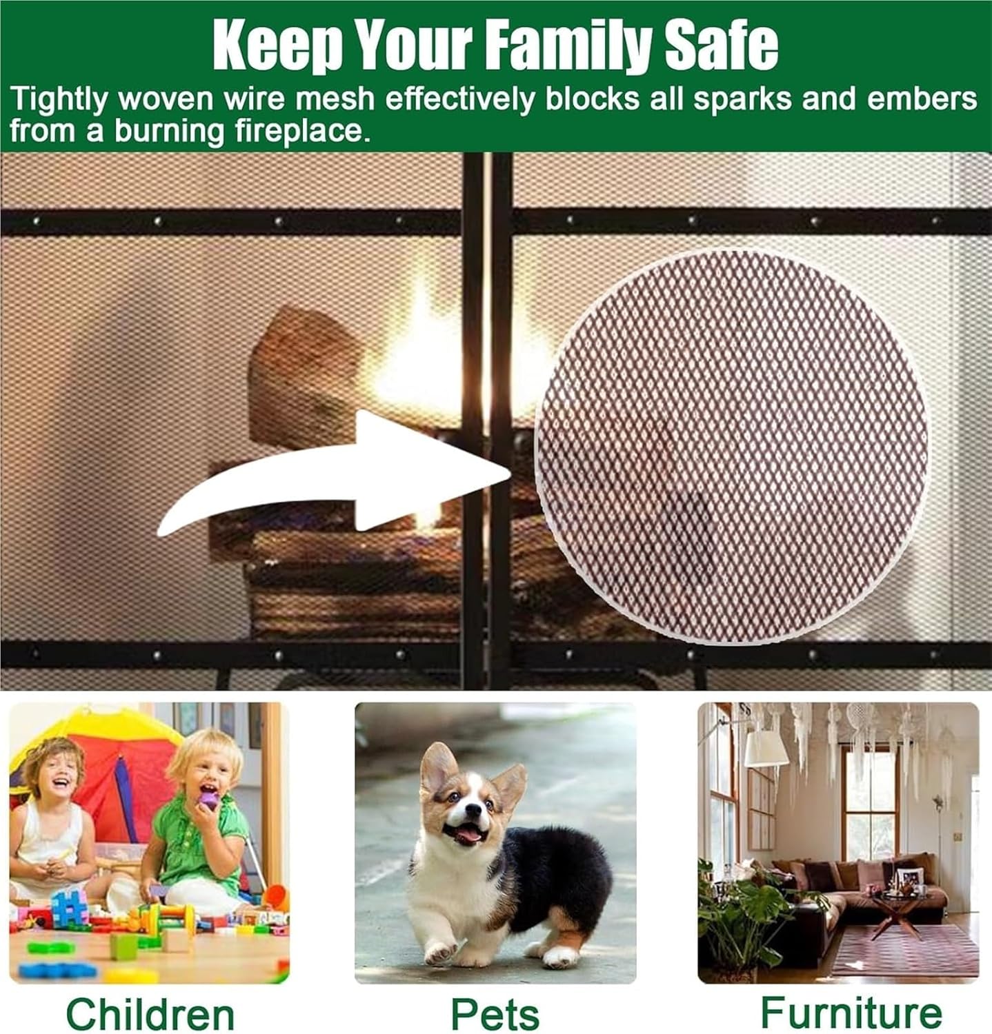 Open Fire Log Burner Fireplace Spark Guard Cover - Stylish Home Decor for Living Room & Bedroom, Safety Screen for Fire Pits & Wood Burning Stoves