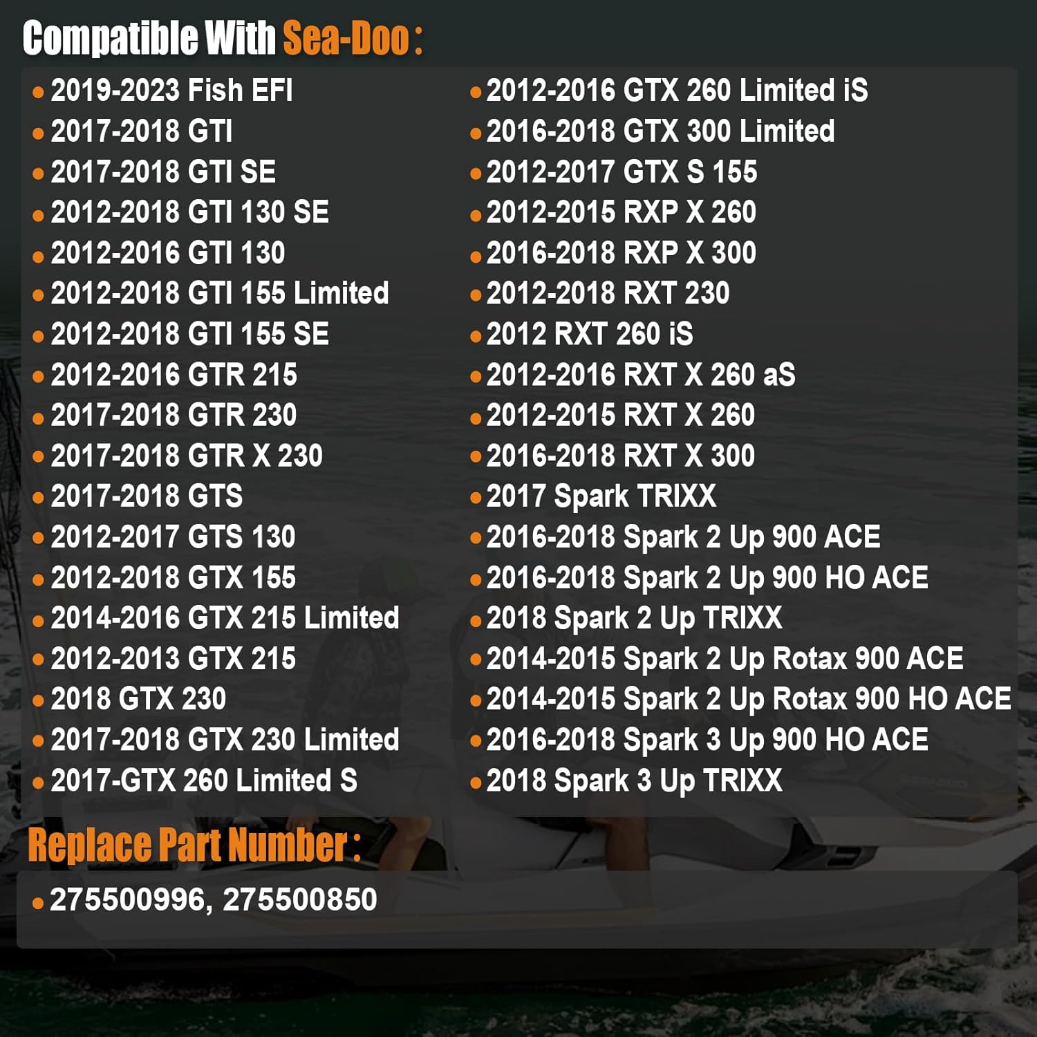 2012-2024 Fuel Pump Assembly Compatible for Seadoo Jet Ski RXP RXT GTI GTX 130 170 230 260 300, Replaces 275500996, 275500850