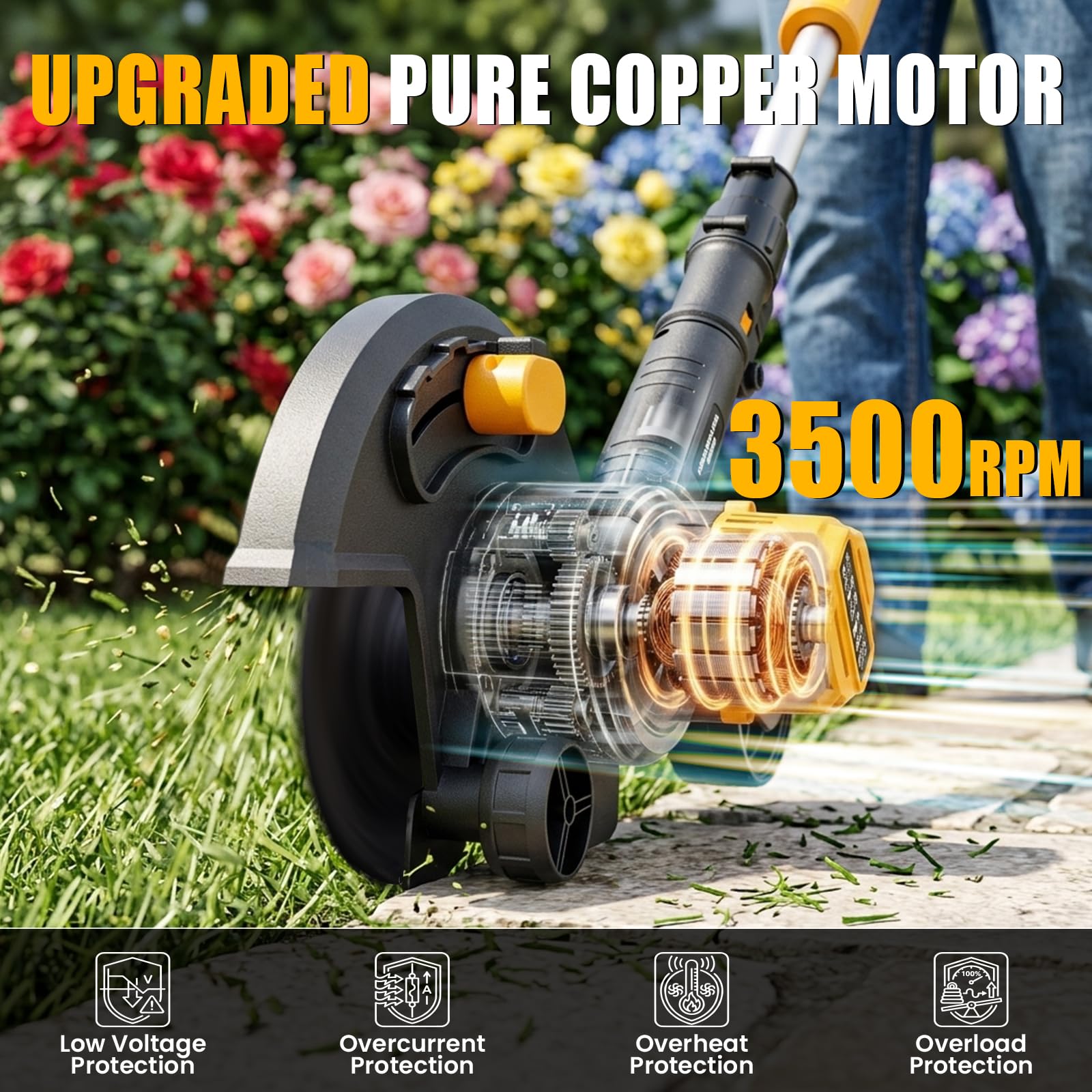 Houselife Bordeadora de césped inalámbrica compatible con batería DeWalt de 20 V máx. (solo herramienta), herramienta de zanjadora eléctrica de 9 pulgadas con ruedas dobles, 4 profundidades ajustables