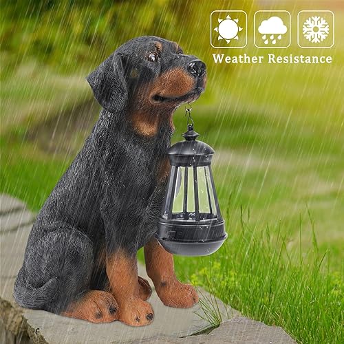 Miniatura 5 de Estatuas de perro de jardín para decoración al aire libre, luces LED solares de 13 pulgadas, estatua de jardín, decoración de cachorro para patio,