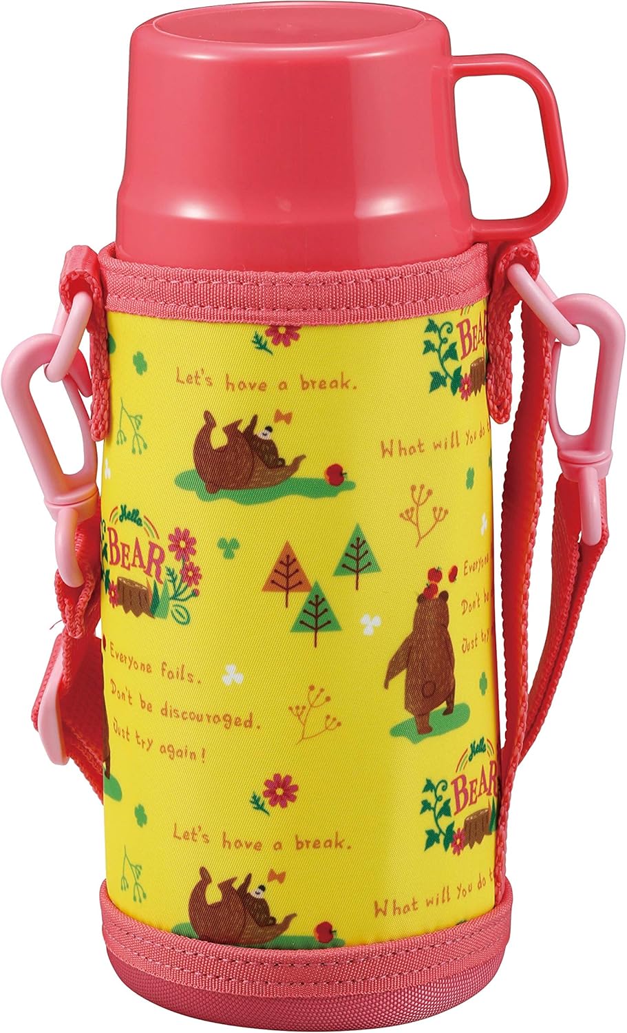 Captain Stag UE-3532 Water Bottle, Direct Drinking, Cup, Double Stainless Steel Bottle, Vacuum Insulated, Heat Retention, Cold Insulation, 2 Way, Kids Bottle, 20.3 fl oz (600 ml), Includes Shoulder Strap Cover, Bear