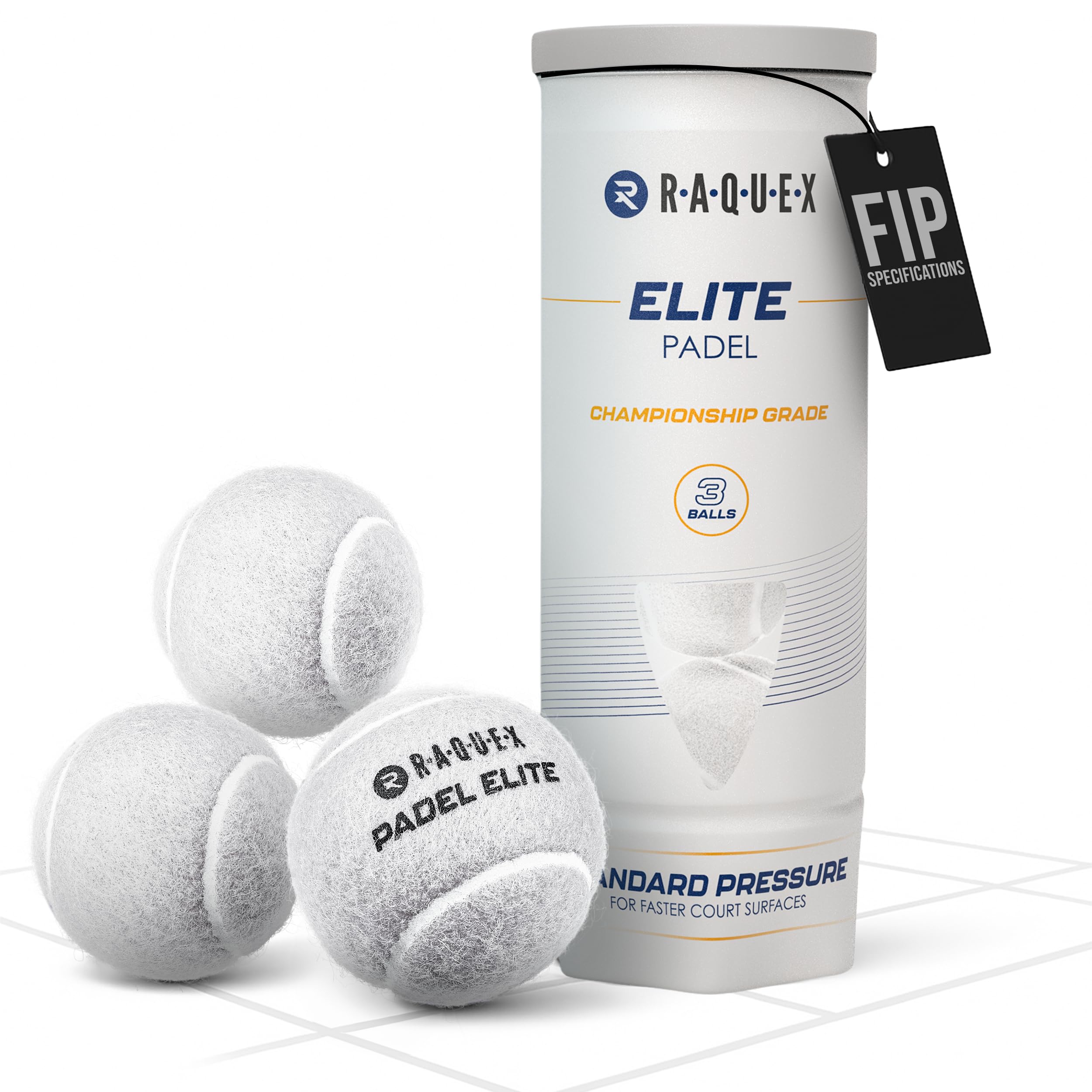 Raquex Elite White Padel Balls - 3, 6, 9 or 120 Balls - For All Court Surfaces - FIP Approved (1 x Tube of 3)
