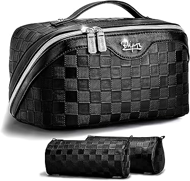 BOYATU Travel Makeup Bag Organizer: 3 Pcs Set Large Capacity Cosmetic Bags Holds 10–20 100ml Full-Size Bottles for 3–15 Day Trips - 180°Open-Flat Make up Case 3-sec touch-up - Toiletry Bag Gift women