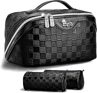 BOYATU Travel Makeup Bag Organizer: 3 Pcs Set Large Capacity Cosmetic Bags Holds 10–20 100ml Full-Size Bottles for 3–15 Day Trips - 180°Open-Flat Make up Case 3-sec touch-up - Toiletry Bag Gift women