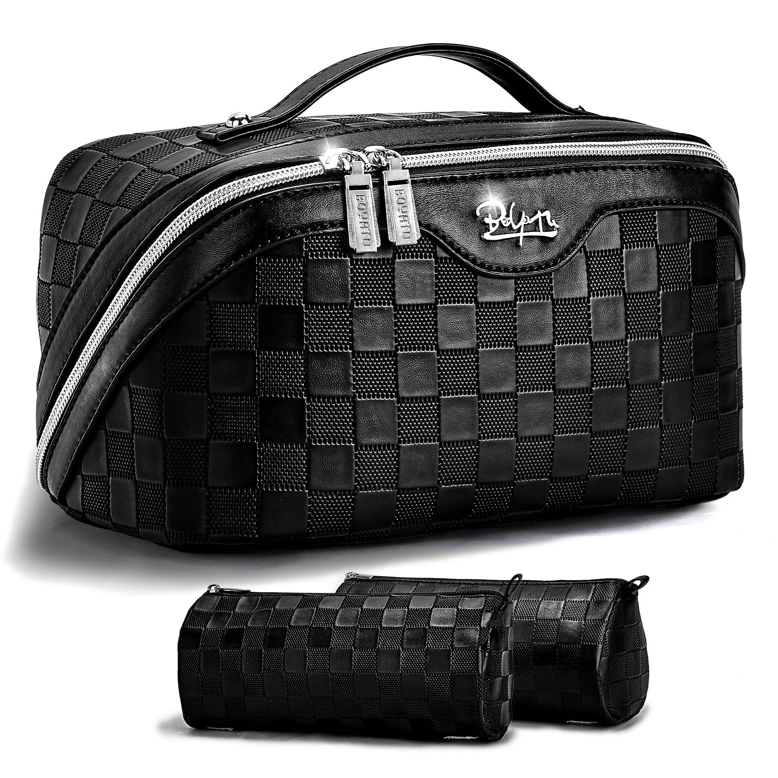 BOYATU Travel Makeup Bag Organizer 3 Pcs Set Large Capacity Cosmetic Bags Holds 10 20 100ml Full-Size Bottles