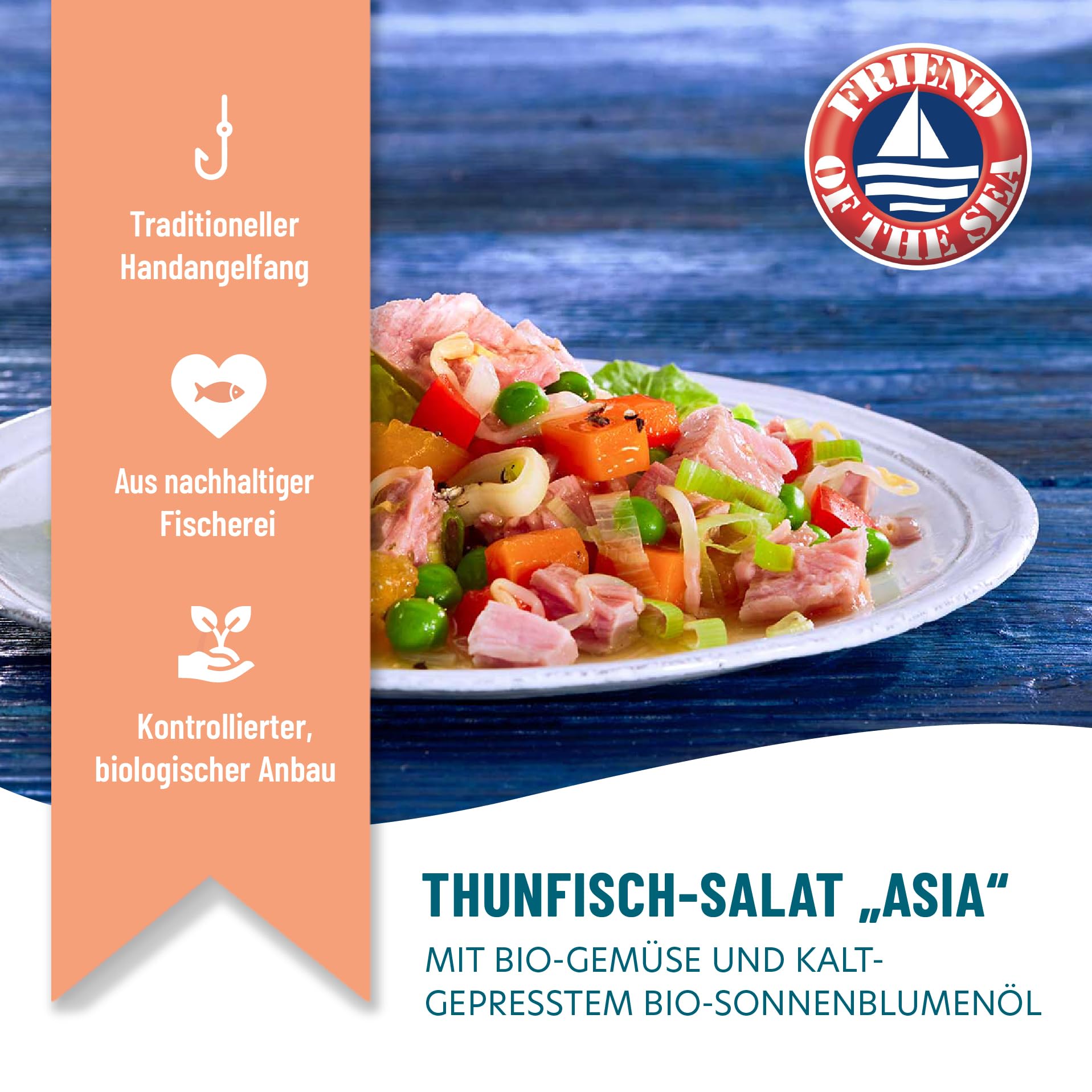 Fontaine Thunfischsalat Asia – 200 g – 5er Pack - mit Bonito Thunfischfilets aus 100% zertifizierter, nachhaltiger Fischerei und Bio-Gemüse aus kontrolliertem Anbau