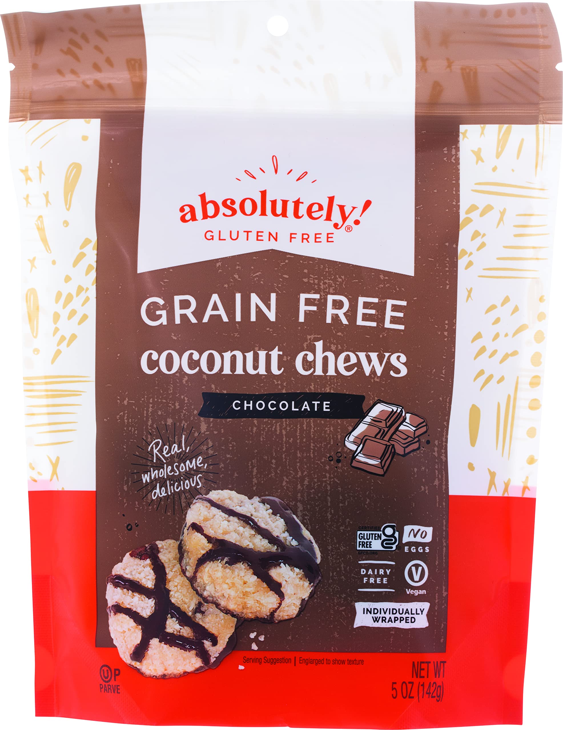 Absolutely Gluten Free Raw Coconut Chews with Chocolate and Cocoa Nibs 5 oz (Pack of 2)