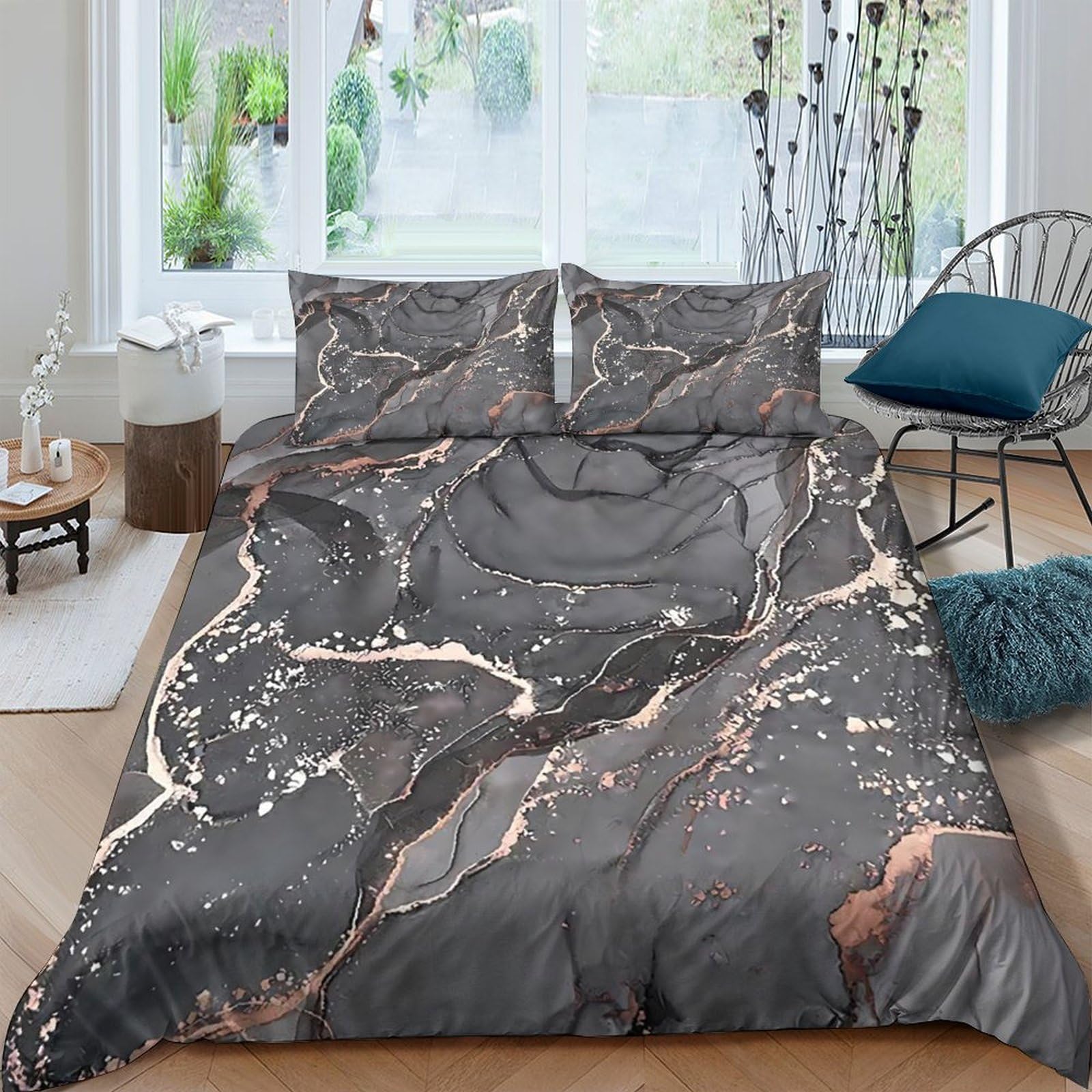 Ctjqhvkz Style-6 3D Printed Marble Black Gold Fitted Sheet Microfiber Soft Bedroom Decor Abstract Bed Cover For Adults Teens Single（135X200cm）