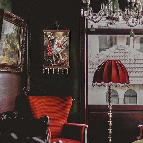 Miniatura 3 de HZMAN Pintura de San Miguel Retro, hecha a mano, arte de pared, arte decorativo de arcángel sagrado católico, imagen estética católica para sala de