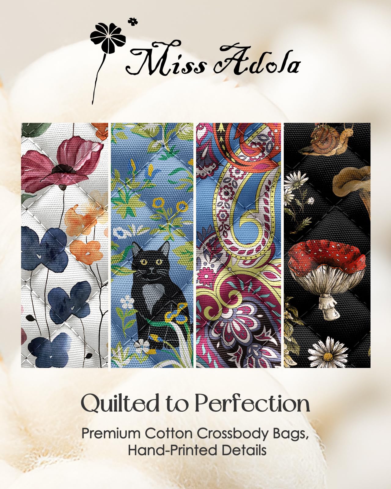 Miss Adola Cotton Quilted Crossbody Bags for Women - Wallet Purse Small Phone Bag Cute Wristlet Purses with RFID Blocking - 3