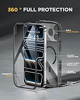 Vista 123 de Miracase Funda magnética para iPhone 14 de 6.1 pulgadas, protector de pantalla de vidrio templado integrado + protector de lente, compatible