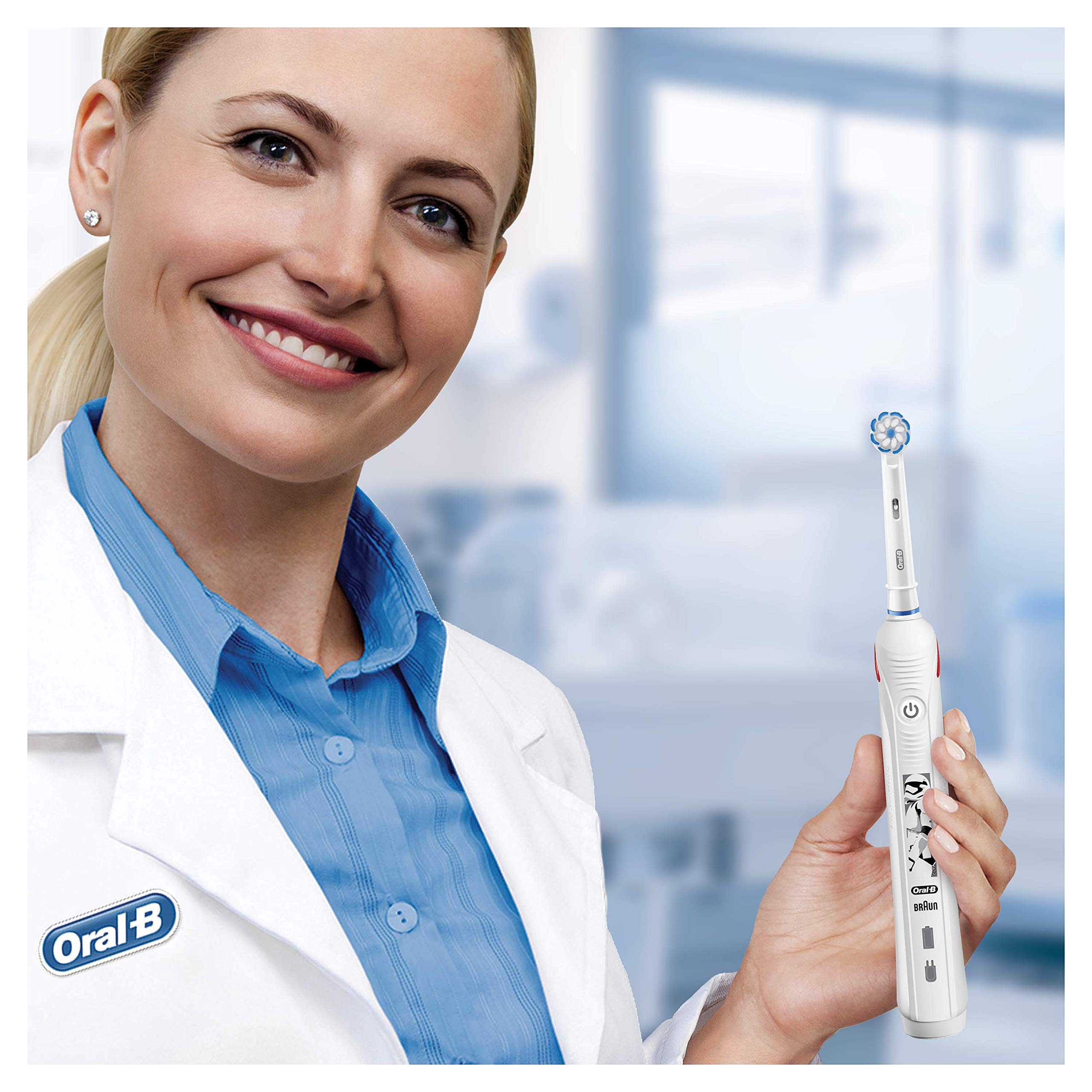 Oral-B Junior, Brosse À Dents Électrique Rechargeable, Souple pour Voyage, Manche Et Brossette, Enfant à Partir De 6 Ans, Brossage En Douceur, Édition Star Wars, Blanc