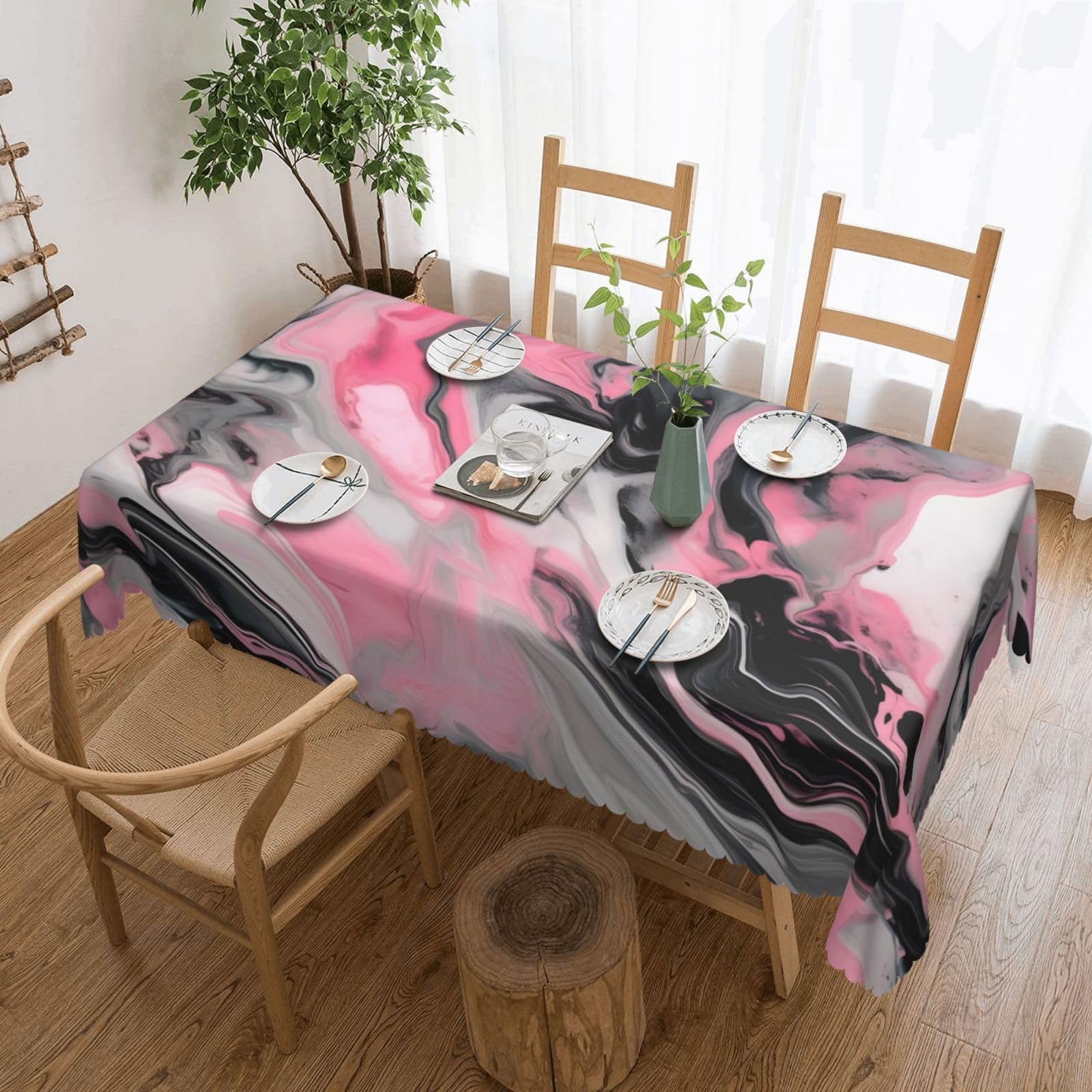 Nappe rectangulaire motif marbre gris en tissu imprimé abstrait pour table de salle à manger