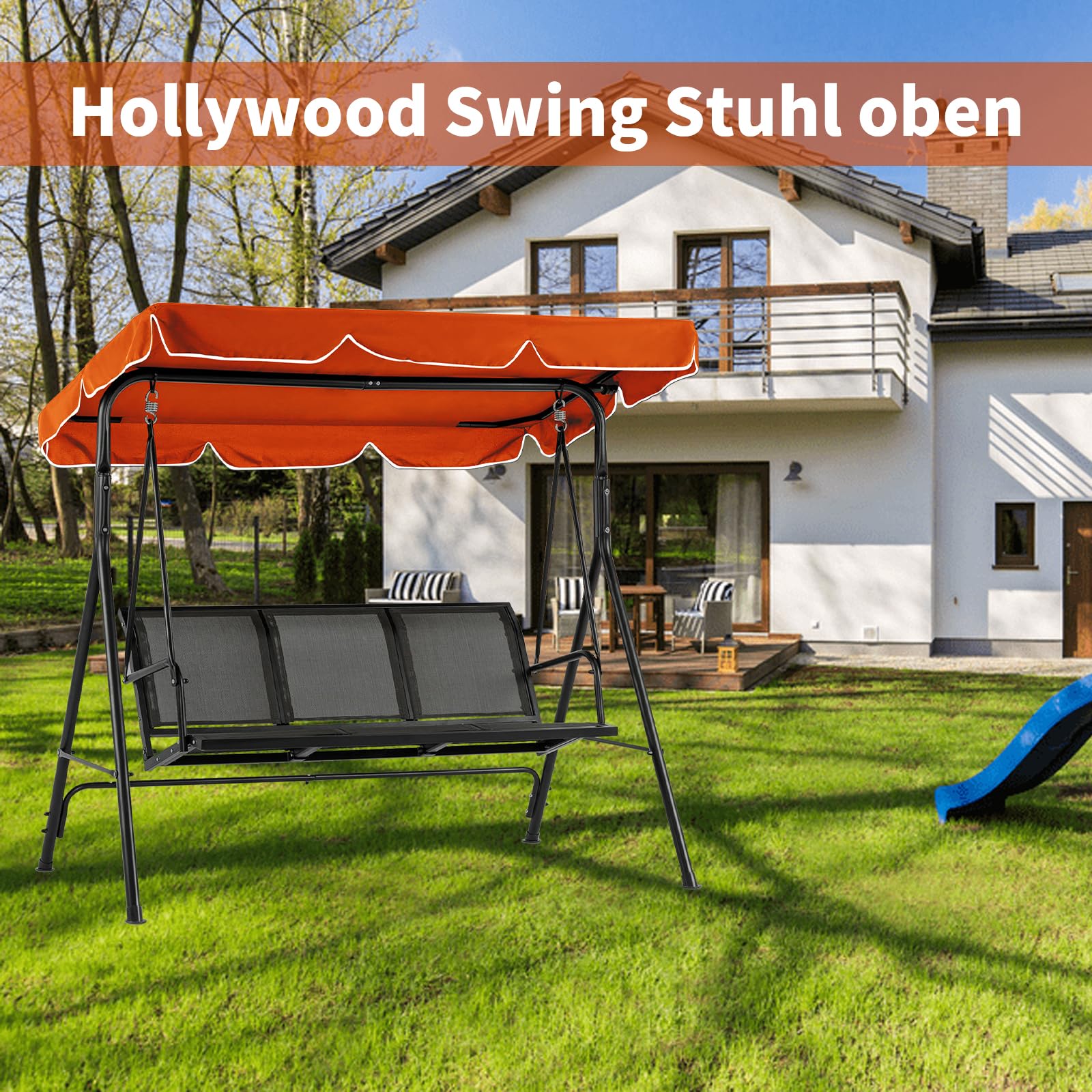 Hollywoodschaukel Dachbezug 210 x145 cm Wasserdicht,Hollywood Swing Ersatzdach Winddicht, Dauerhaft Hollywoodschaukel Ersatzdach Reißfest, Polyestertuch Anti-UV Staubdicht (210 * 145cm,Orange)