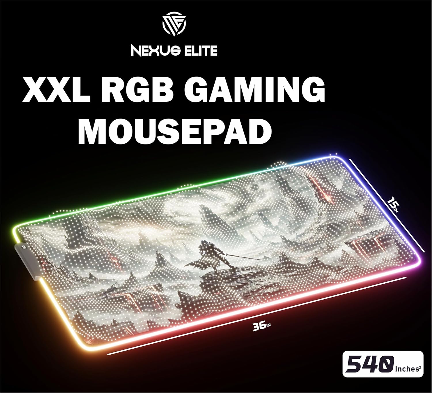 RGB Gaming Mouse Pad Large Extended Desk Mat 35.4x15.7 XXL XXXL Mousepad LED Light Up Keyboard Mat PC Gamer Desk Pad Gaming Accessories Extra Big Mouse Mat for Desk - Shadowlands Odyssey