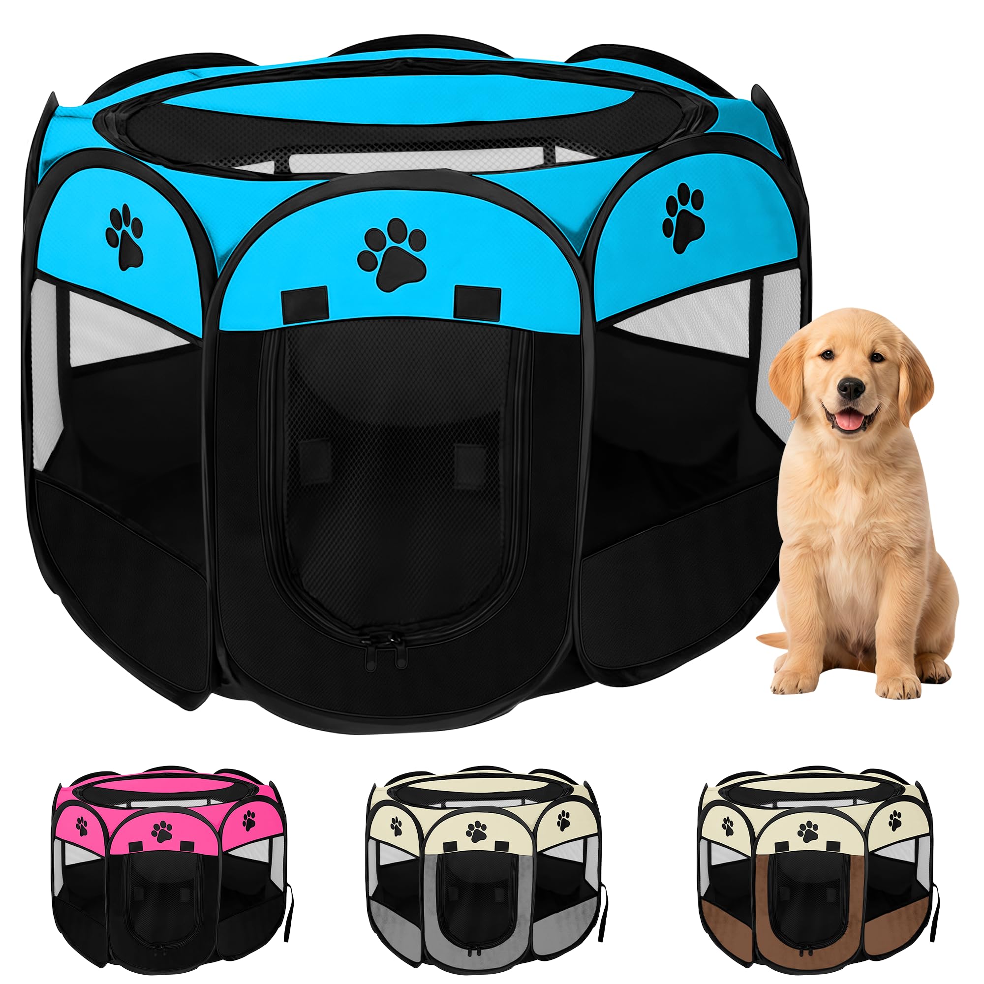 JUPPLIES Parque para Perros Plegable 73x73x43 cm – Corralito Portátil de Tela Oxford Impermeable para Mascotas Pequeñas - Ideal para Viajes, Juegos o Descanso en Casa y Exterior – Azul