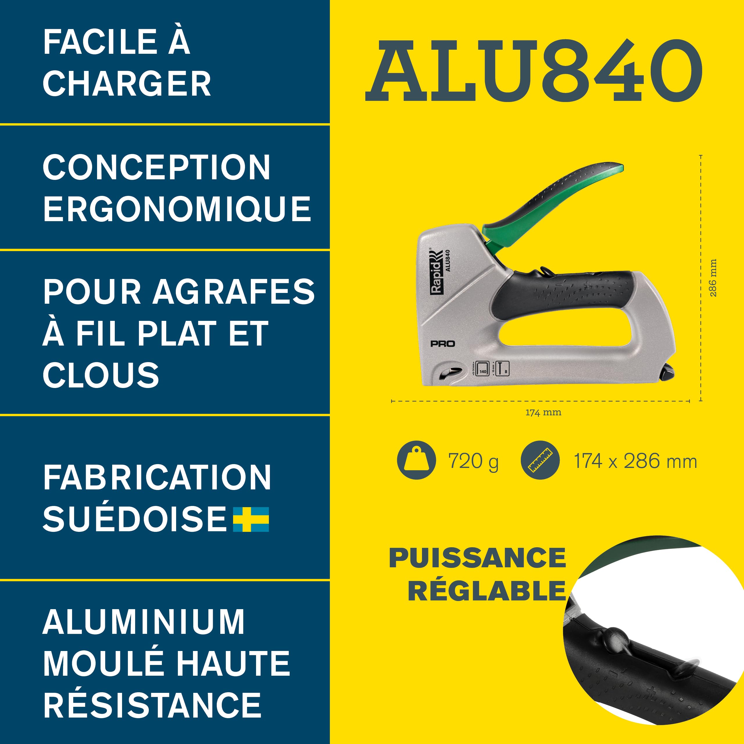 Rapid ALU840 - Agrafeuse Manuelle pour Isolation - Pour Agrafes/Clous