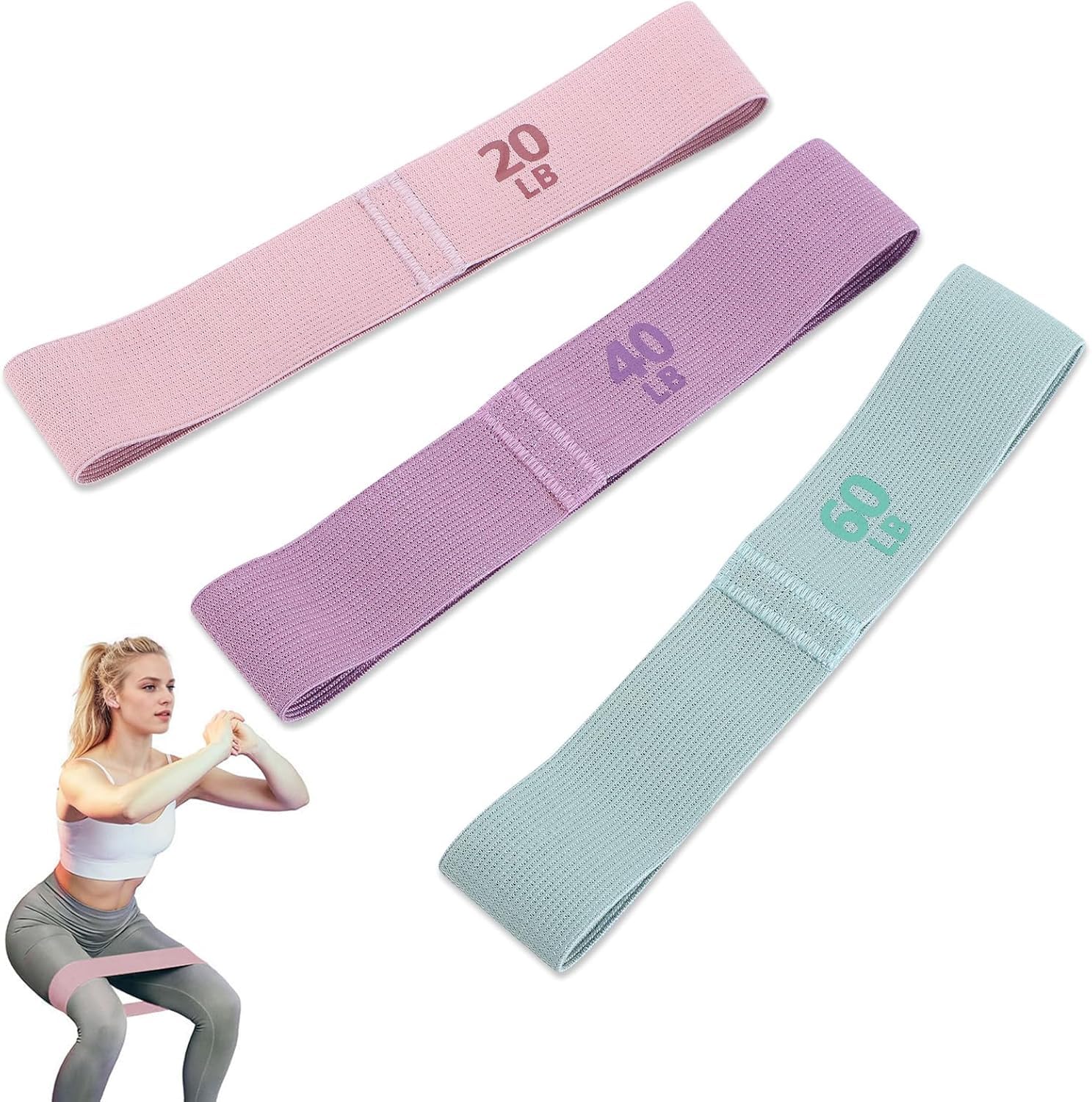 Risipu Resistance Bands for Women, Resistance Bands Set for Workout Hip Glute, Multiple Different Strength Levels - Ideal for Home Gym Yoga (Fabric 3 Levels, 20 40 60 LB)
