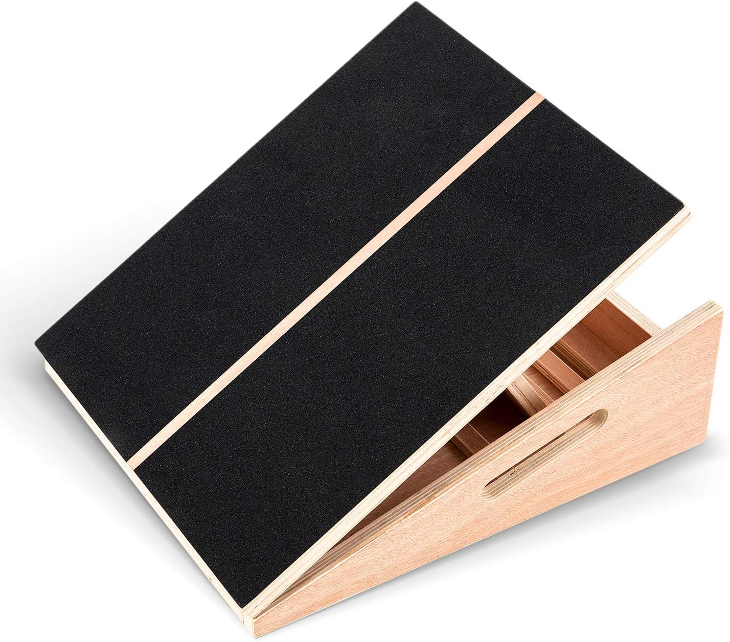 Adjustable Calf Stretcher Full Non-Slip Surface Wooden Incline Slant Board with Extra Side-Handle Design, 18.7” X 15.6”, 5 Positions (350 LB Capacity)