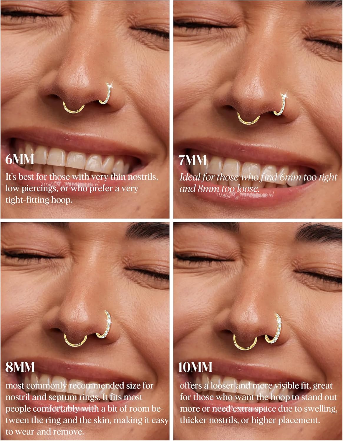 Staligue G23 Titanium Nose Rings Hoops - Opal and CZ 20G Nose Hoops for Women Men, Hinged Nose Ring Piercing Jewelry Septum Clicker Rings Cartilage Earring Conch Helix Piercing Jewelry 6/7/8/10mm - Image 3