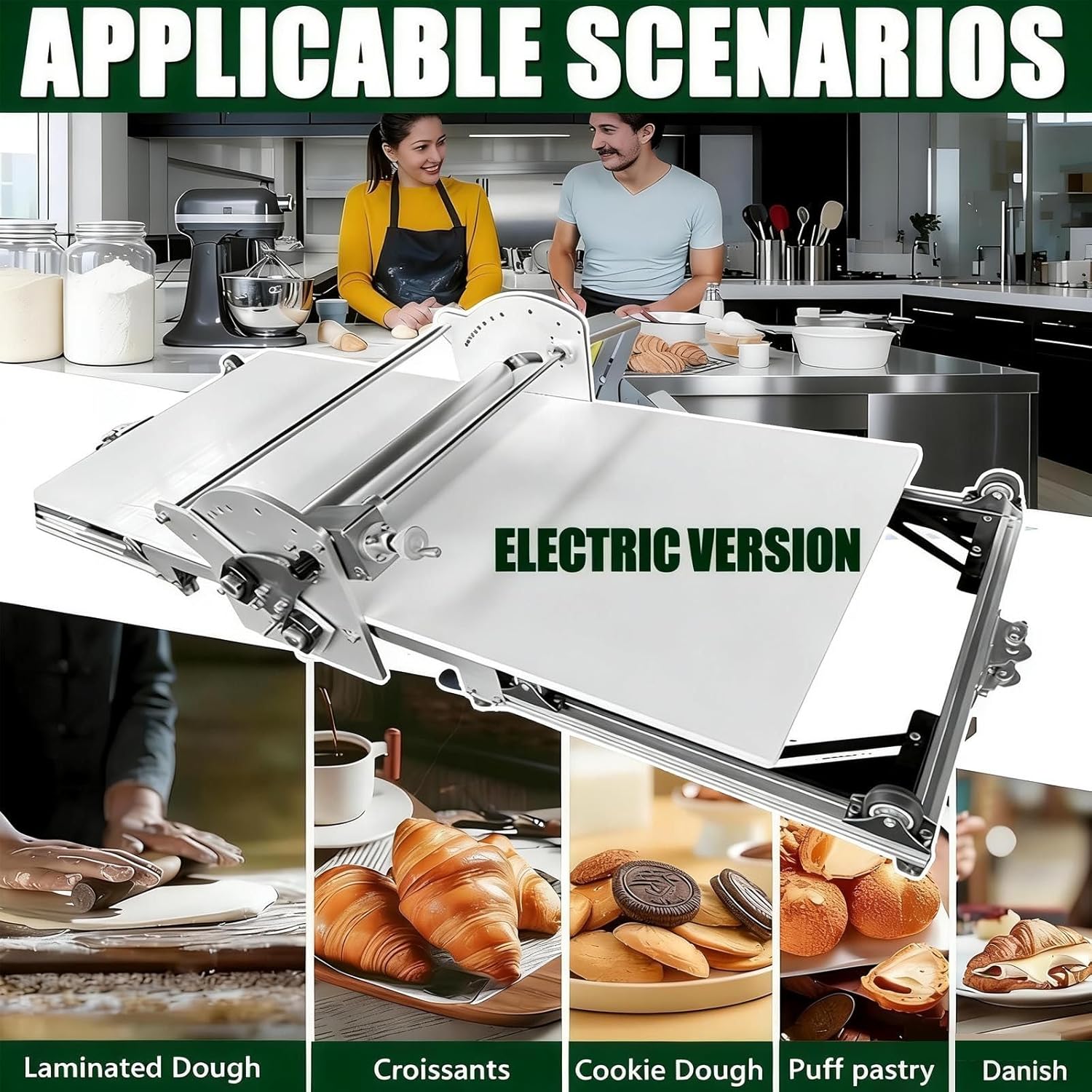 Foldable Electric Dough Sheeter Machine, Automatic Dough Roller for Pastry & Pizza Making,Perfect for Home Bakers & Small Businesses