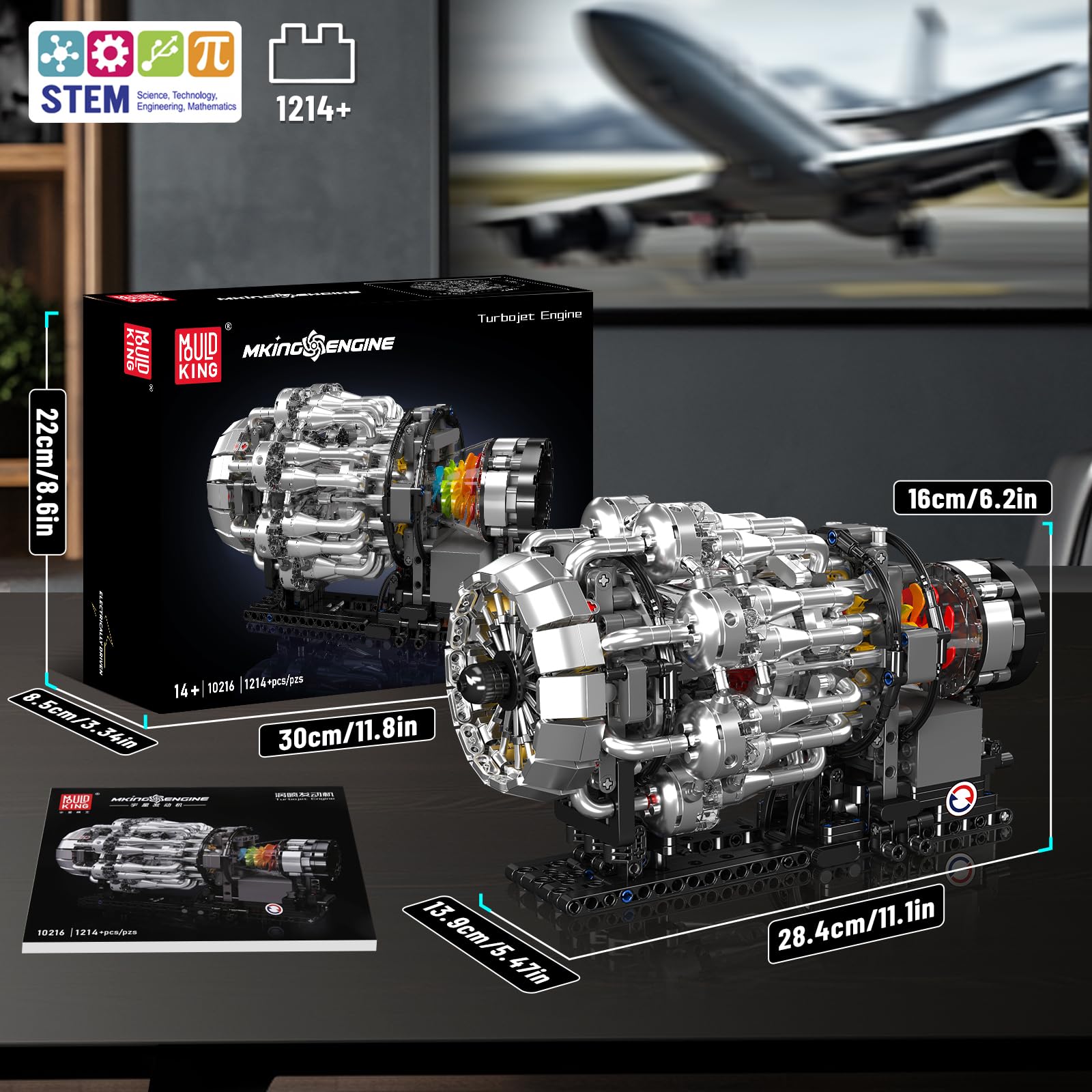 Mould King 10225 Technik V8 Motor und Getriebe Klemmbausteine Bausatz Kit, STEM 855 Stücke Motormodellblöcke mit Motor, MOC Auto Motor Model Spielzeug für Kinder 14 /Volwassenen Collectie Liefhebber
