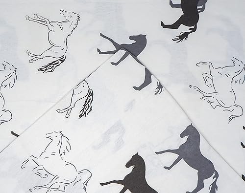 Miniatura 4 de Juego de sábanas Pointehaven, de franela 100% algodón, 180 gm, tamaño king, con diseño de caballos grises, cálido y acogedor, pre-encogido,