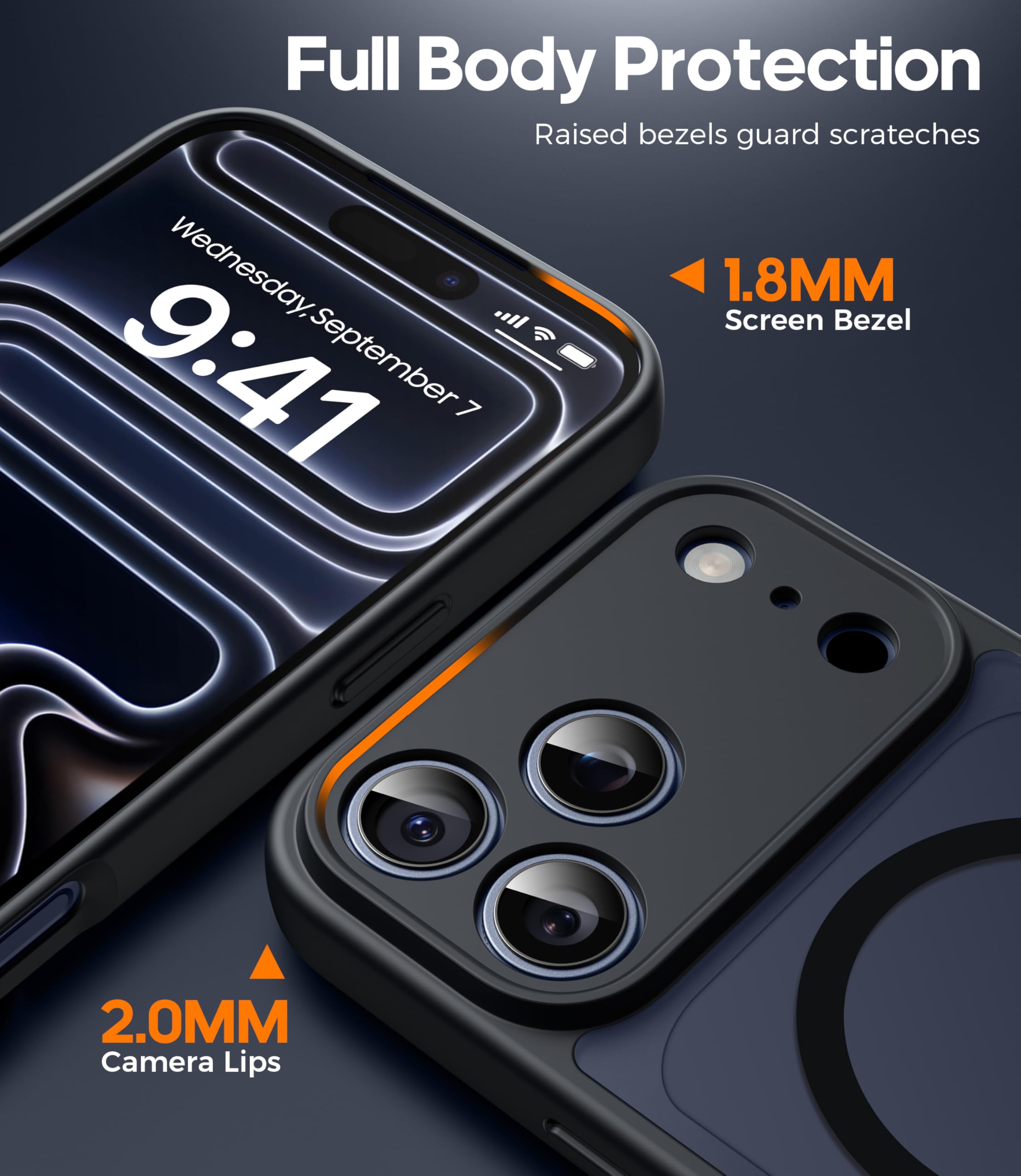 FLLAO Magnetica Cover per iPhone 17 Pro e 2 Pellicole in Vetro Temperato, Custodia iPhone 17 Pro Compatibile con Magsafe, Traslucida Opaca Posteriore Sottile Antiurto Protettiva Case, Nero