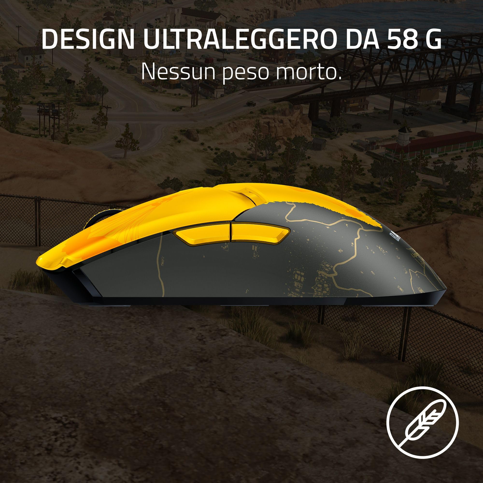 Razer Viper V2 Pro - Mouse da Gioco Wireless E-Sport Ultraleggero da 58g (Sensore da 30K DPI, Wireless HyperSpeed, Interruttori per mouse Ottico Gen-3, Opzioni 5 DPI) PUBG Edition