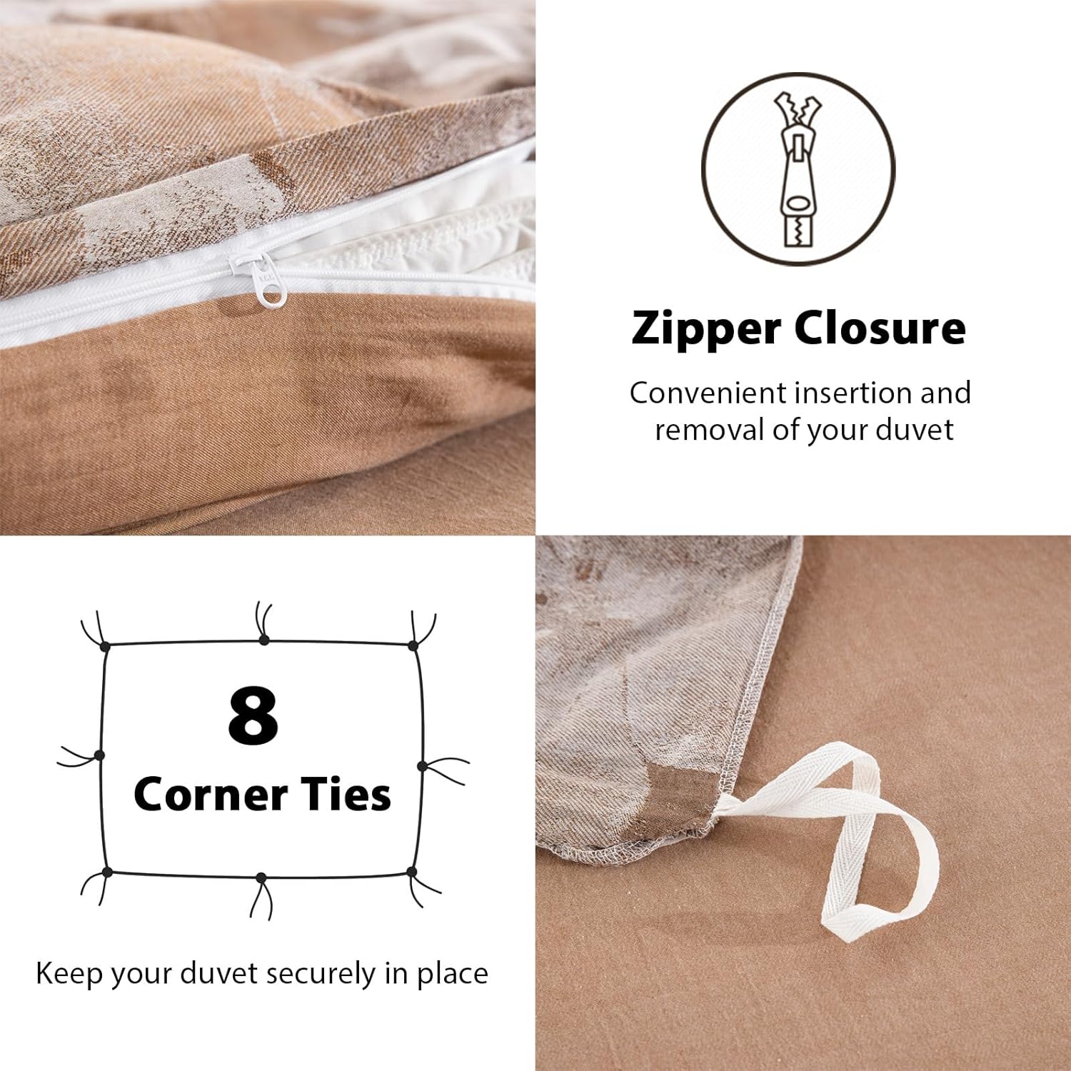 Brown Floral 100% Cotton Duvet Cover King Size, Luxury Percale Bedding Set for All Seasons - 1 Patterned Duvet Cover 104x90 Inches with Zipper Closure, 2 Pillowcases