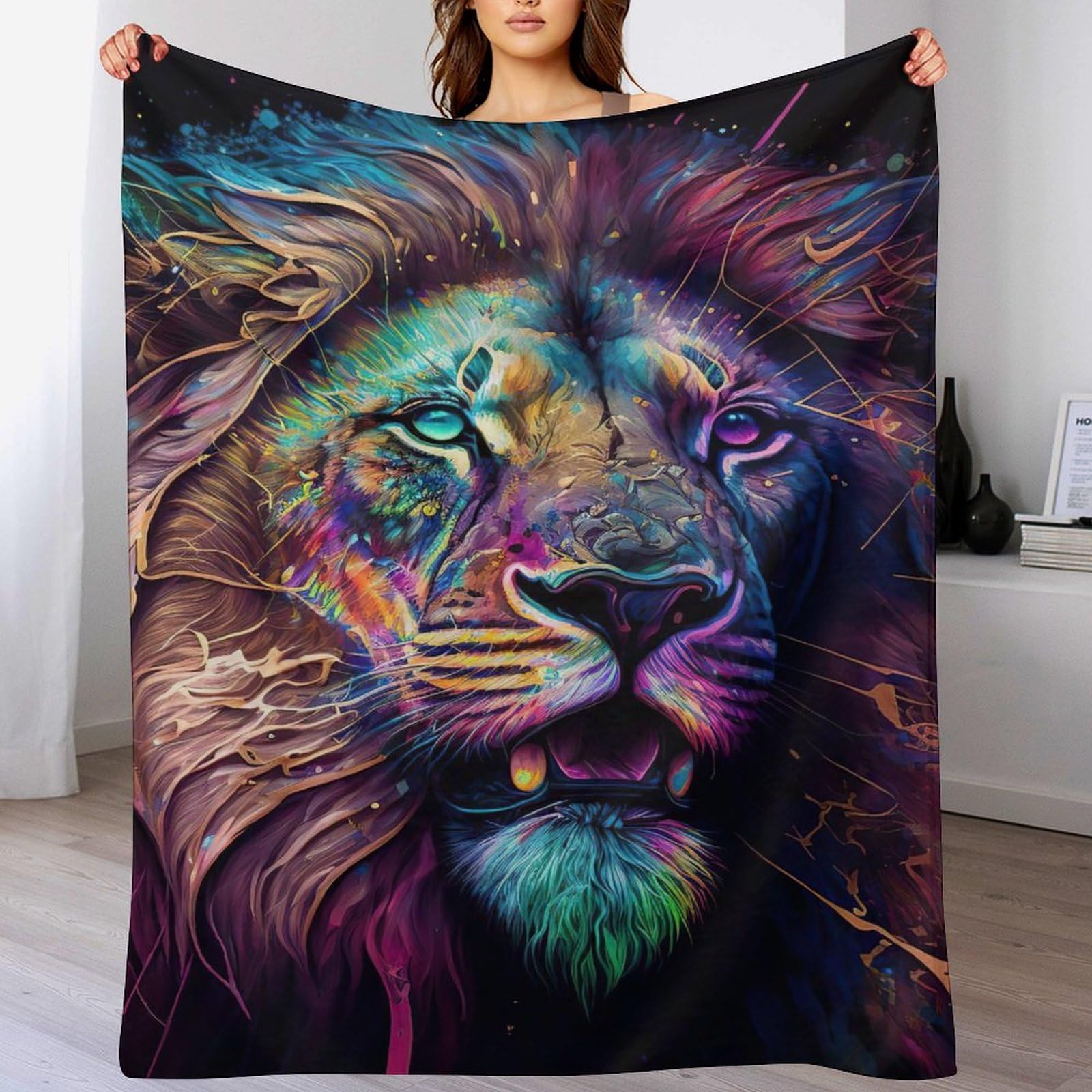 Couverture lion 3D plaid polaire anti-froid léger pour lit et canapé