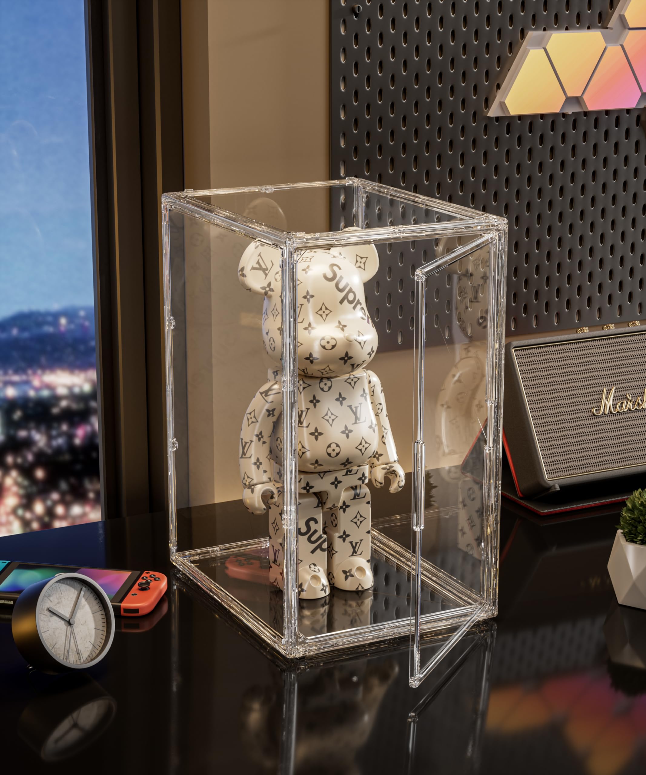 Acryl Vitrine Schaukasten, Glasvitrine mit Magnettür für Action Figuren, Modellautos, Sammelfiguren, Aufbewahrung Multifunktional Display Case, Selbstmontage/Stapelbar/Staubdicht (50×37×29cm)