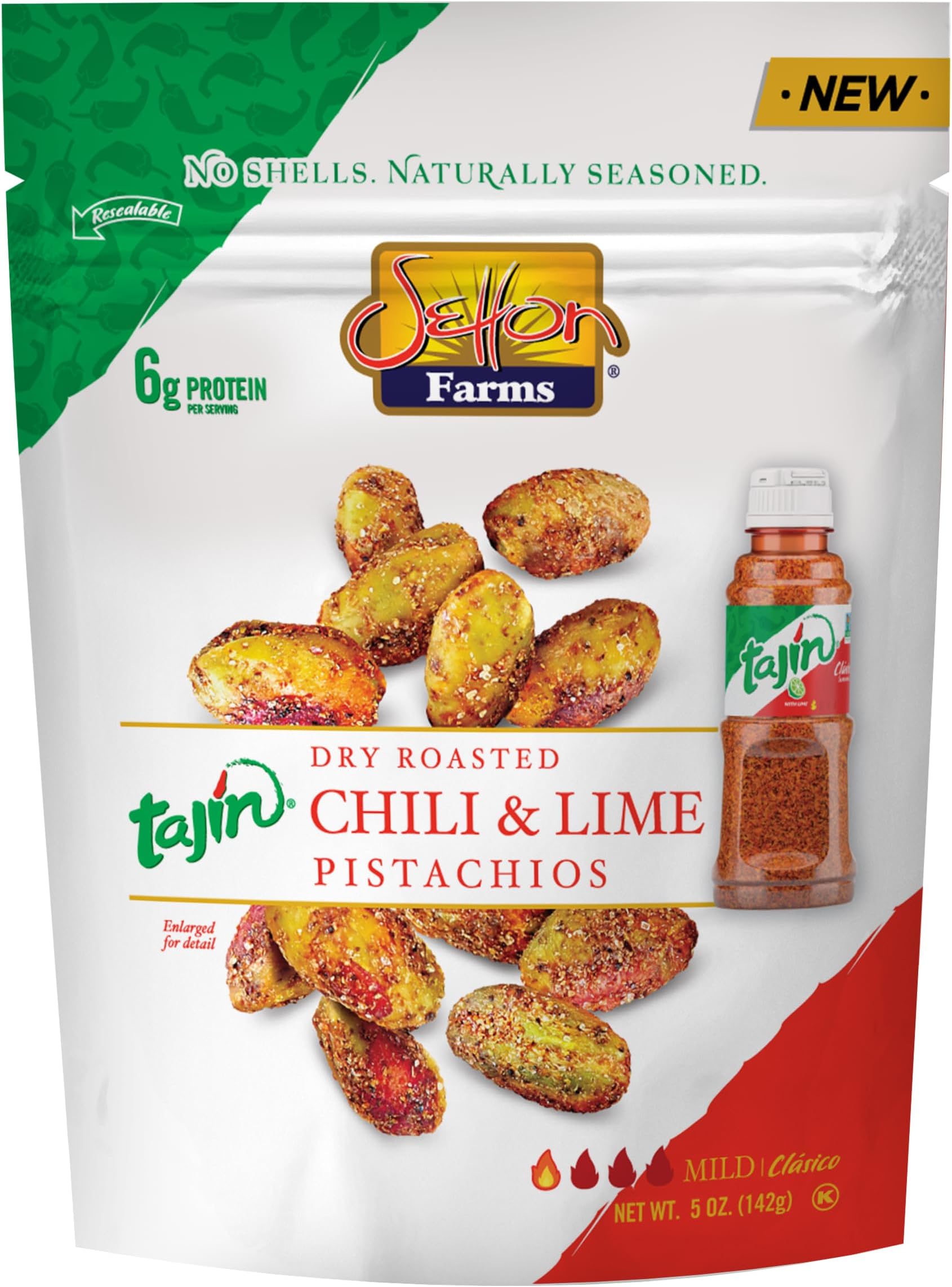 Tajin Seasoned Pistachio Kernels | No Shells | Tajin Clasico Chili Lime | Non-GMO Project Verified | Gluten Free | Vegan | Kosher | 5 Oz. Bag