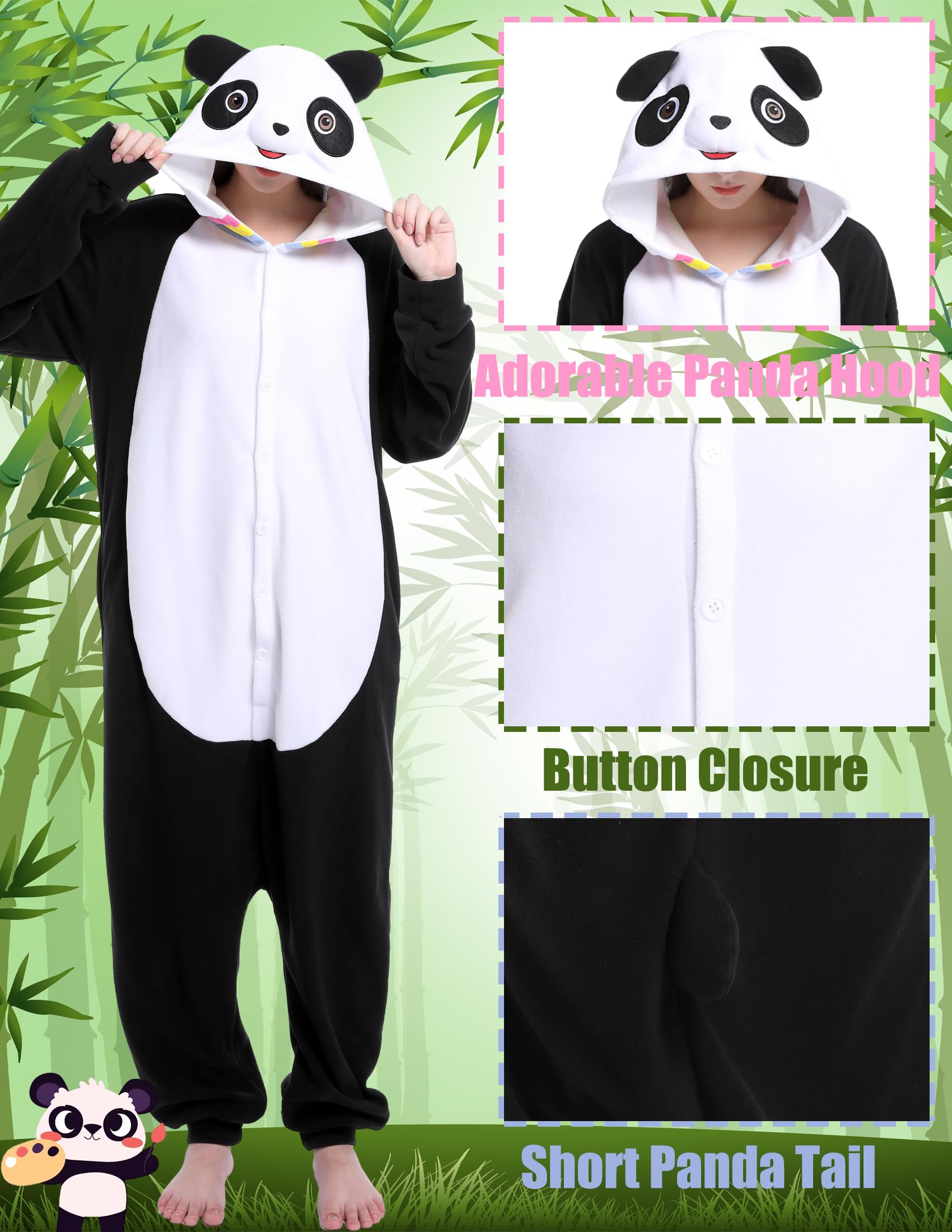 Panda Pijama Adulto Divertido Animales Ropa de Dormir Lindo Onesie Mujeres Hombres Navidad Halloween Disfraz de Cosplay, Negro