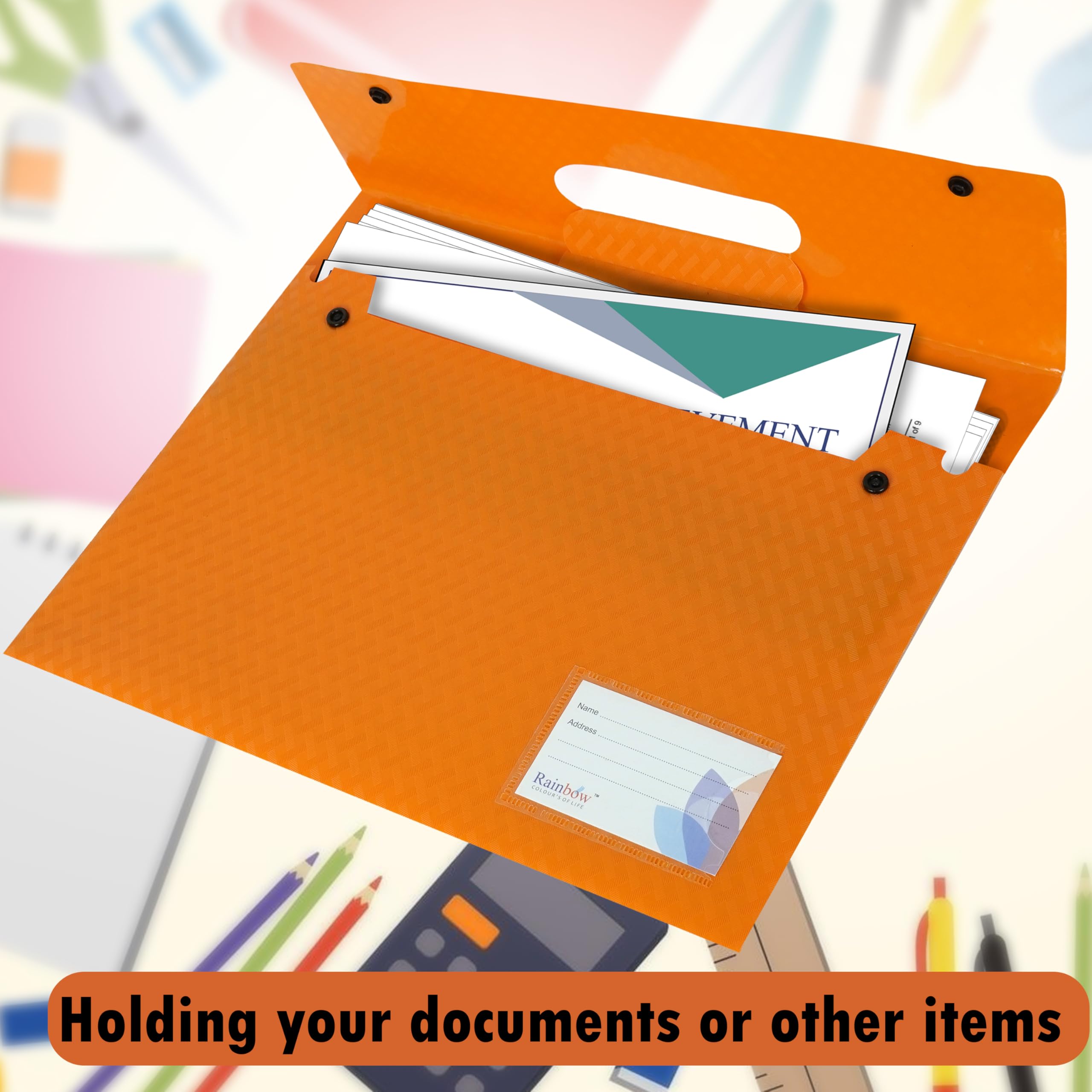 Shuban Expandable Plastic Document Folder with Handle | A4 Size File Organizer with Button Closure | Waterproof Carry Folder for Office, School & Travel (5Pcs)(Multi-Color) 2