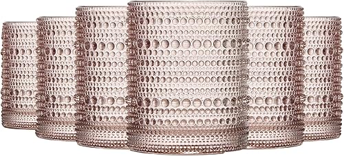 Champaign - Vaso para beber de hobnail beige, juego de 6, cristalería vintage con diseño de burbujas de 11 onzas, vasos de agua con burbujas, vino,