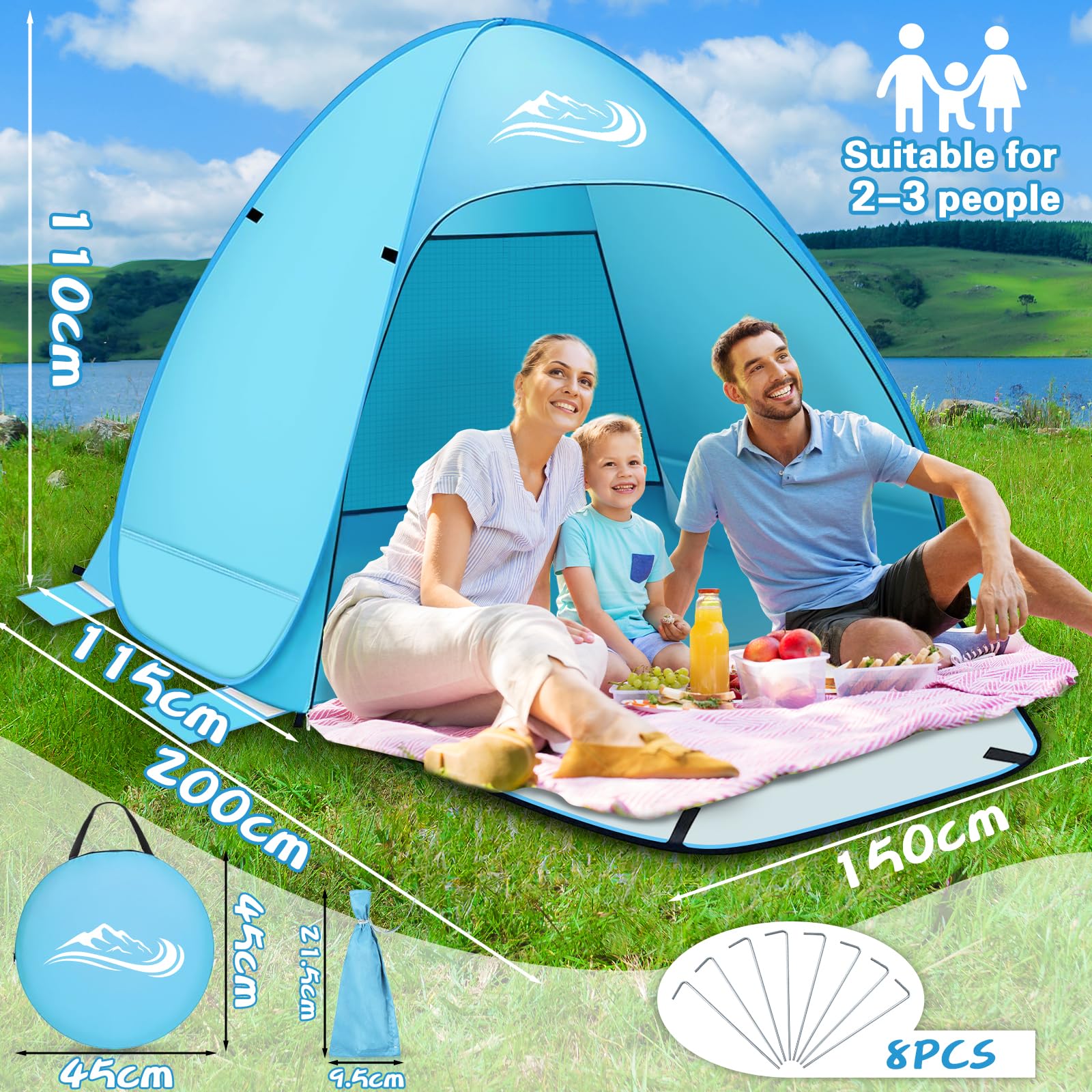 Yello Strandmuschel Pop-Up - Sonnenschutz Für 2-3 Personen Mit UPF 50+