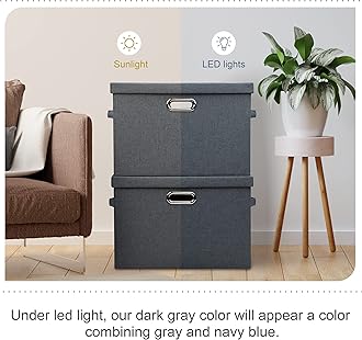 Graciadeco Large 17" 36 Quart Collapsible Stackable Storage Bins with Lids, 5 Packs Dark Gray Foldable Fabric Closet Storage Boxes with Lids Heavy-duty Linen Cube Baskets(17 x 12 x 11)