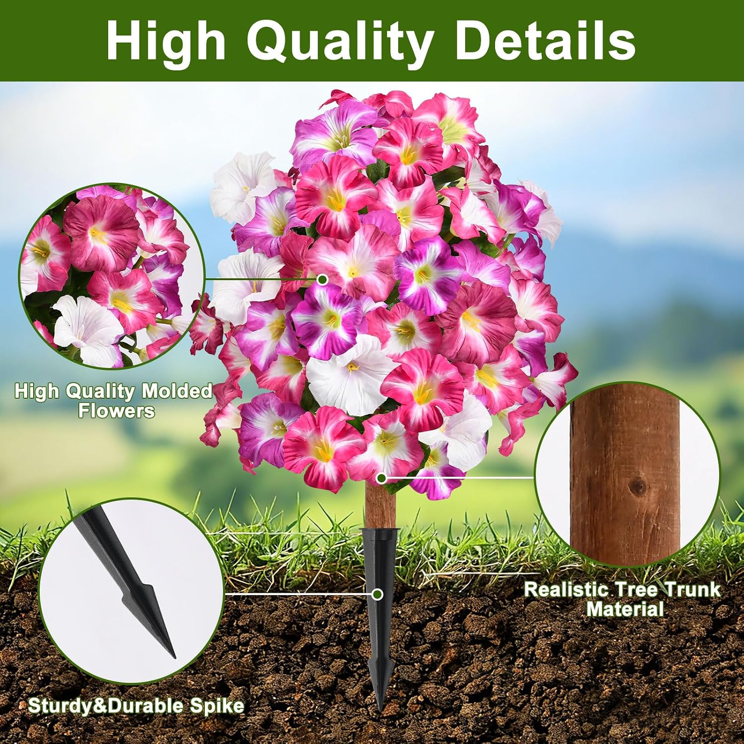 Artificial Petunias with Ground Stake Set of 2, Fuchsia image 3