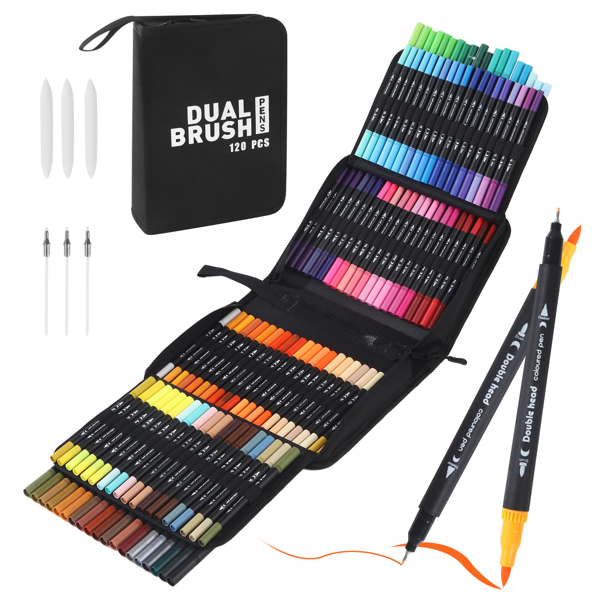 120 Colours Lettering Markers, Double-Ended Markers, Double Tip Brush, for Children and Adults, Very Suitable for Painting, Handwriting, Graffiti and Handmade
