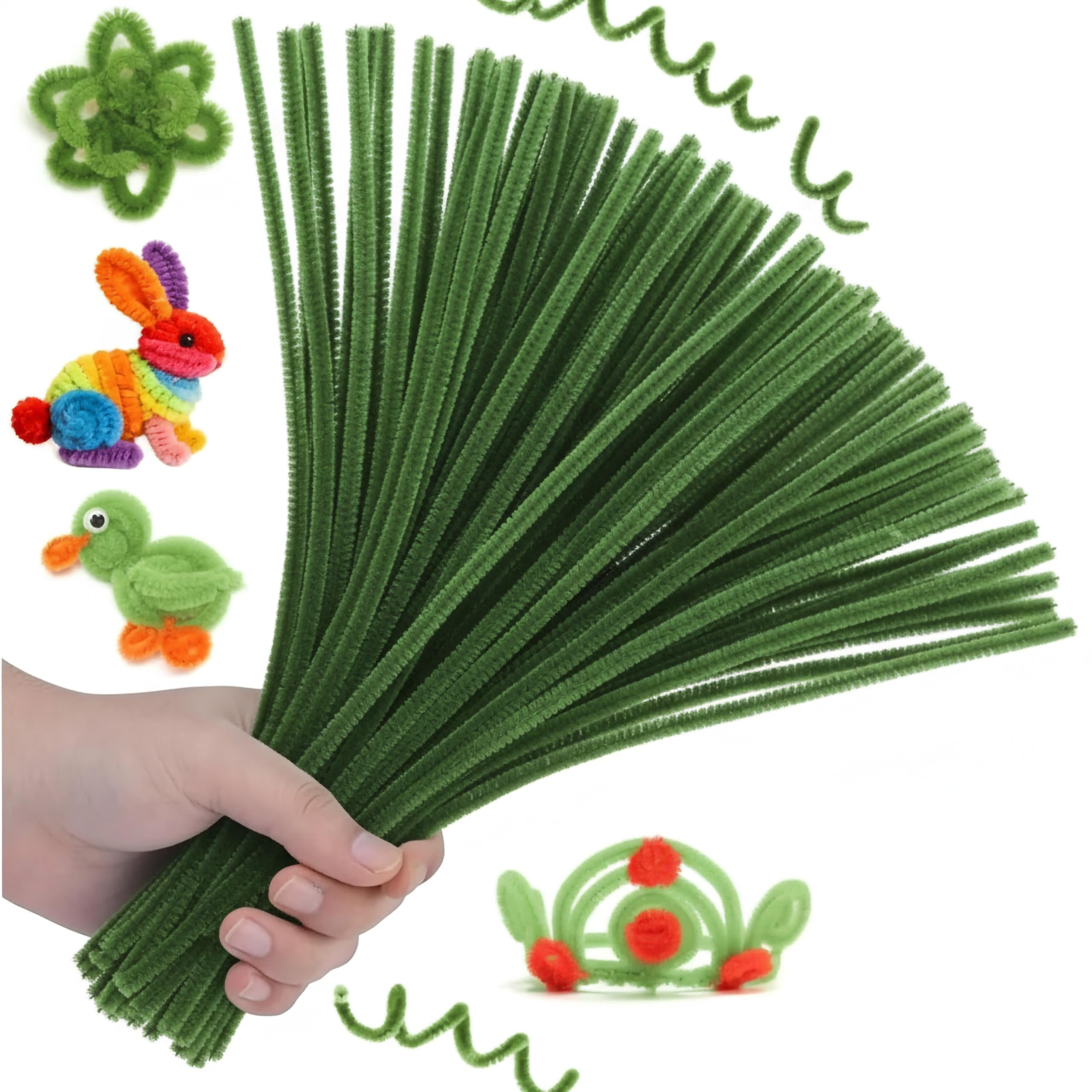 INDIKONB Pipe Cleaner for Craft Flower Making - 45 Pcs Chenille Stems - Flexible Fuzzy Wire for DIY Flowers, Animals & School Art Projects (Dark Green)-picture-14