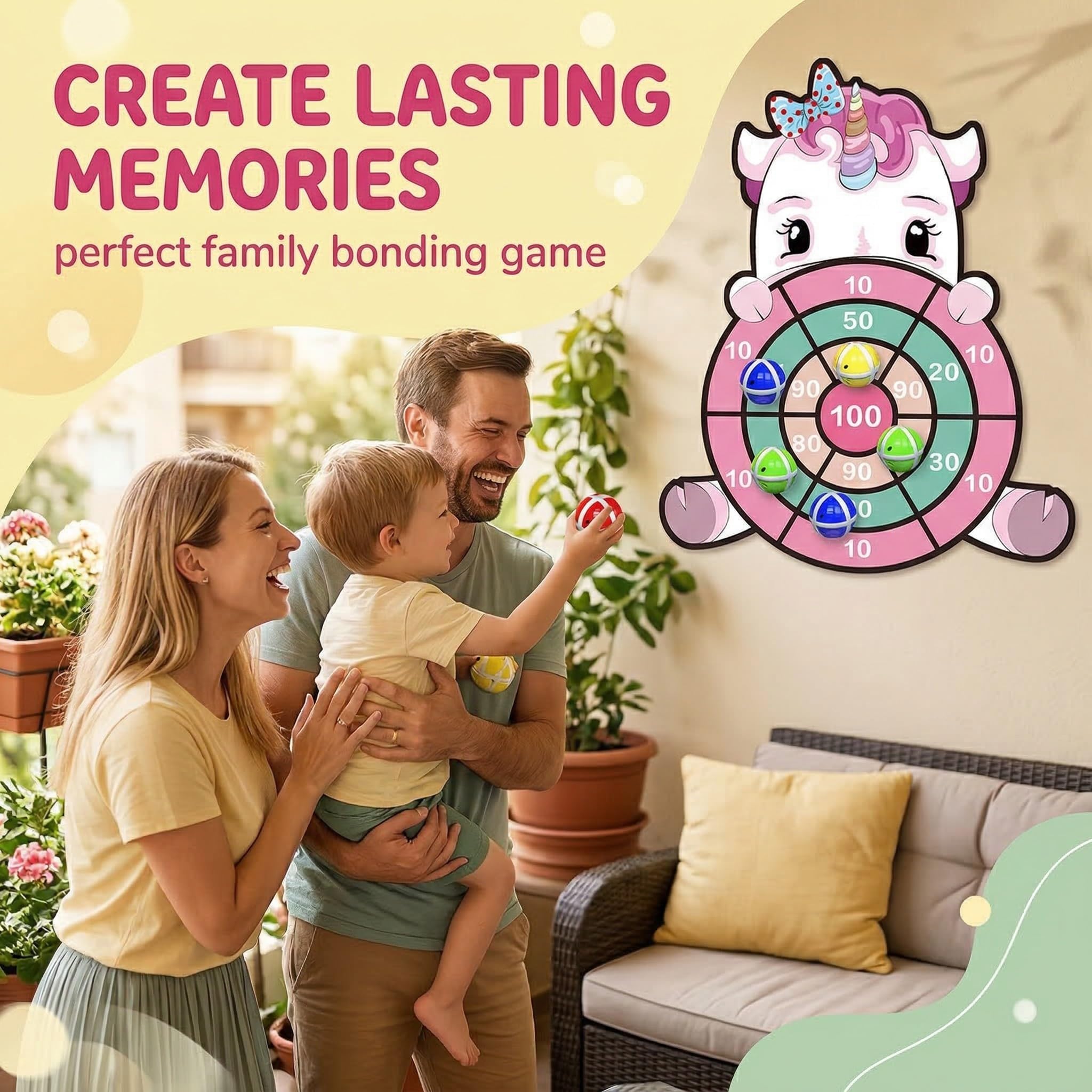 LAKPYN 1 Pezzi Giochi Bambini Giocattolo per Freccette Bersaglio, con 12 Palline Adesive Giochi e 1 Gancio per Bambini da Giardino Viaggio 3-10 Anni, Regalo Natale Compleanno 4-9 Anni - 2