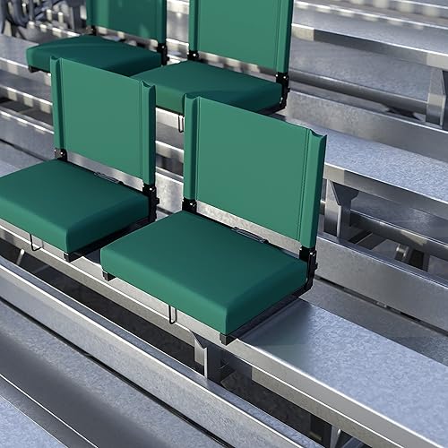 EMMA + OLIVER Silla ligera para estadio de 500 libras con asa y asiento ultra acolchado, color verde cazador