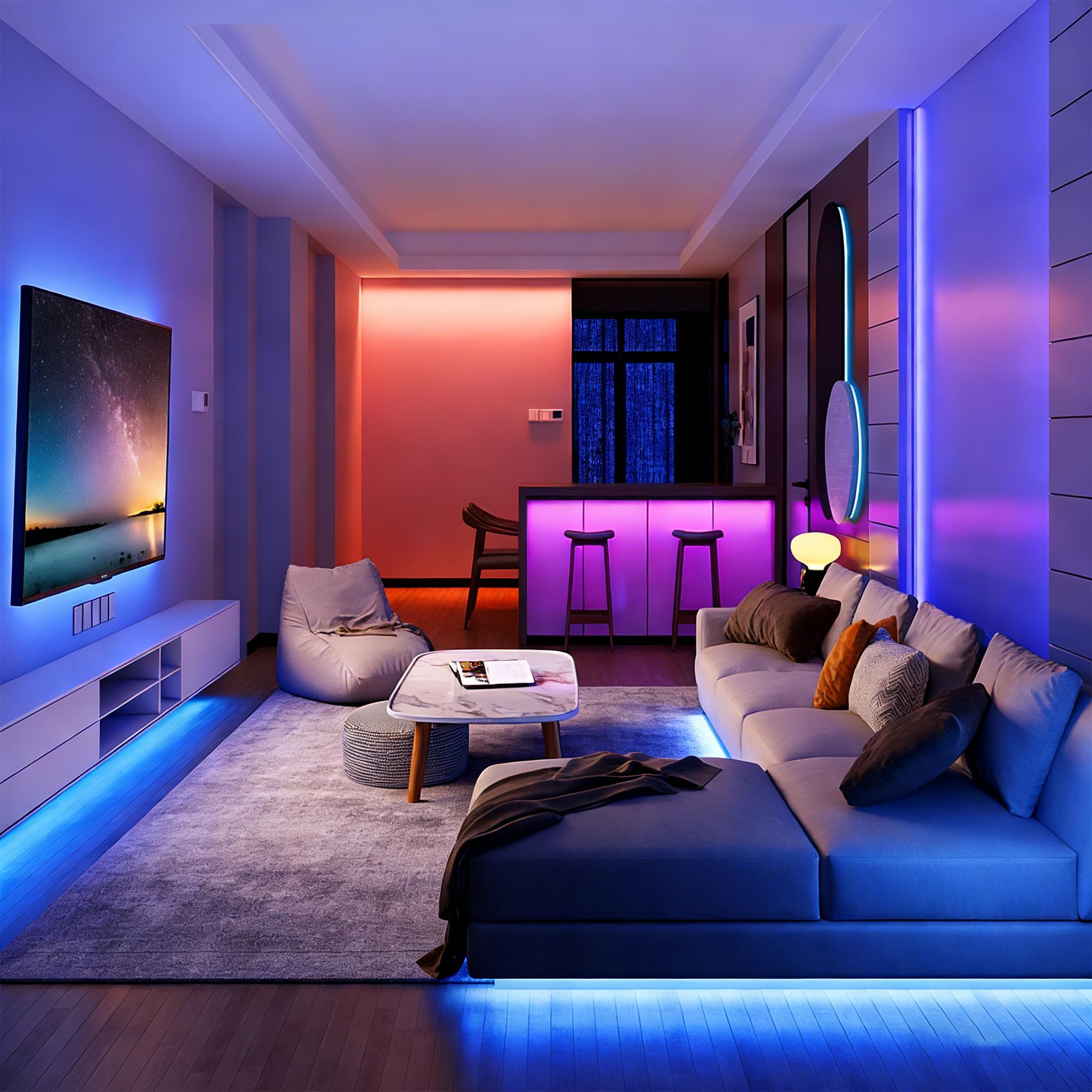 Striscia LED USB da 5 V, 1,9 m, 3 tasti, striscia luminosa RGB, striscia LED corta, flessibile e luminosa da 5 V, per sotto armadietto, cucina, retroilluminazione TV, scaffali, display e luci