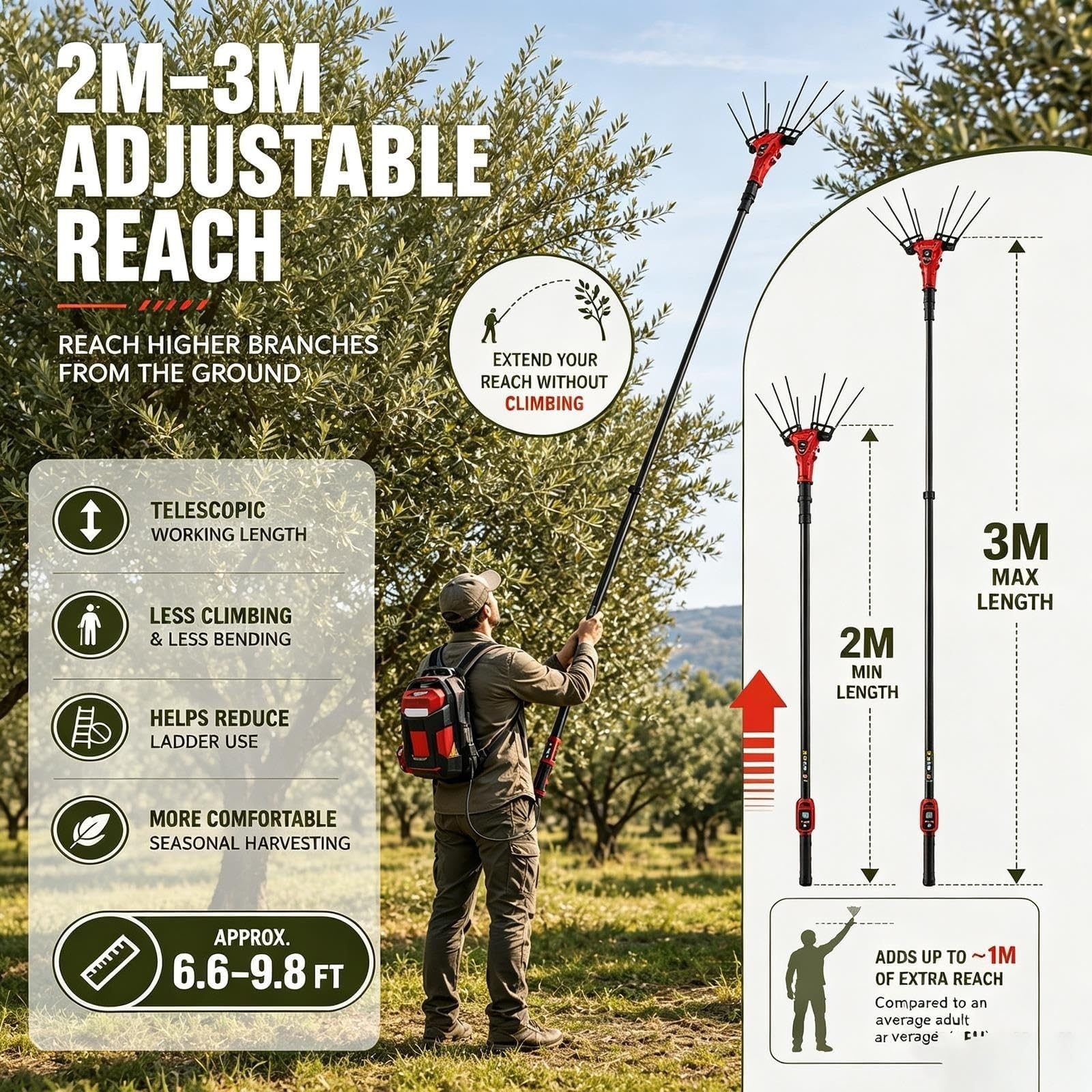 Máquina Eléctrica Sacudidora de Olivos, areador telescópico para frutas