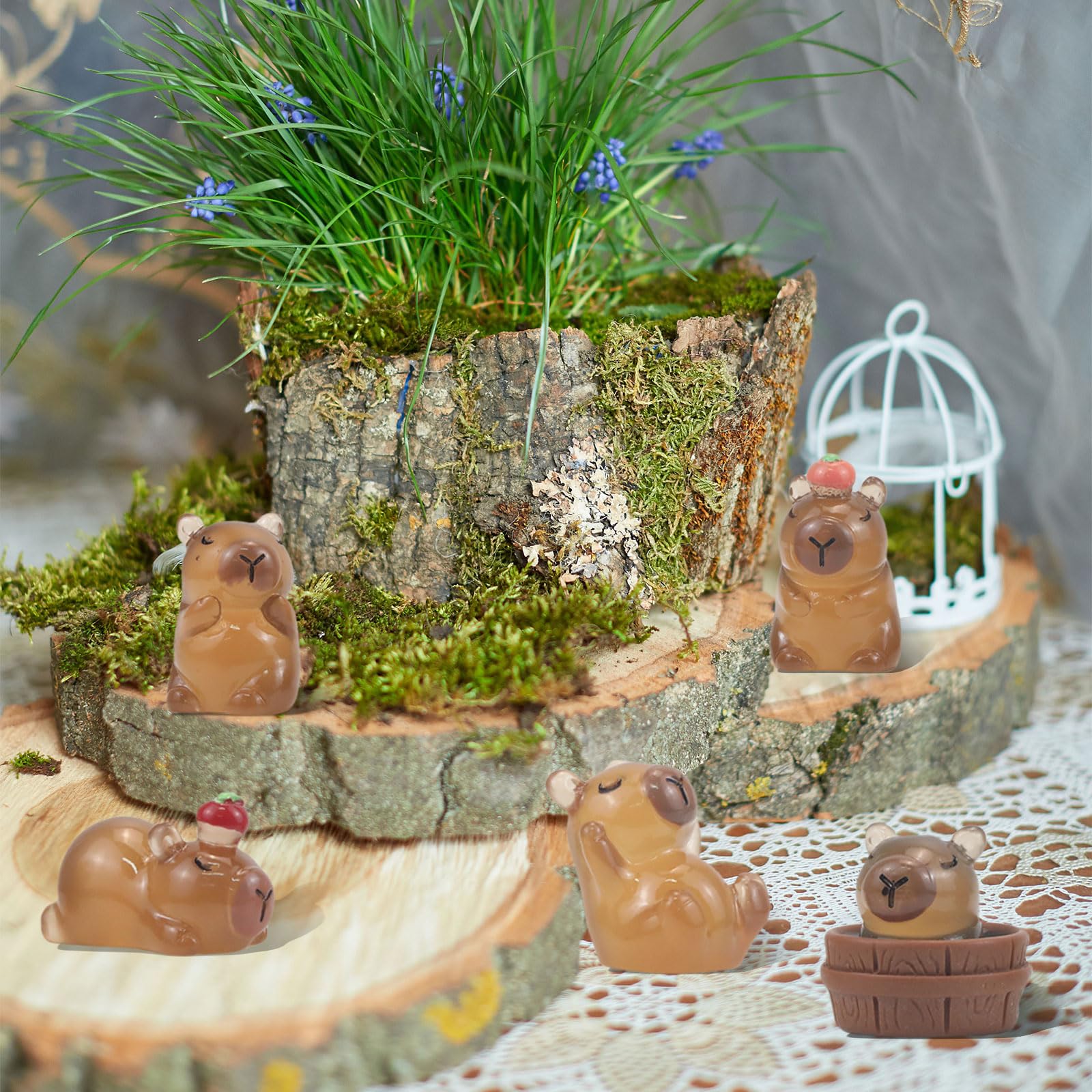 GlamRays Zestaw 30 świecących minifigurek kapibara z żywicy świecąca kapibara mini zabawka prezenty biurko blat do użytku na zewnątrz dekoracja rzemieślnicza